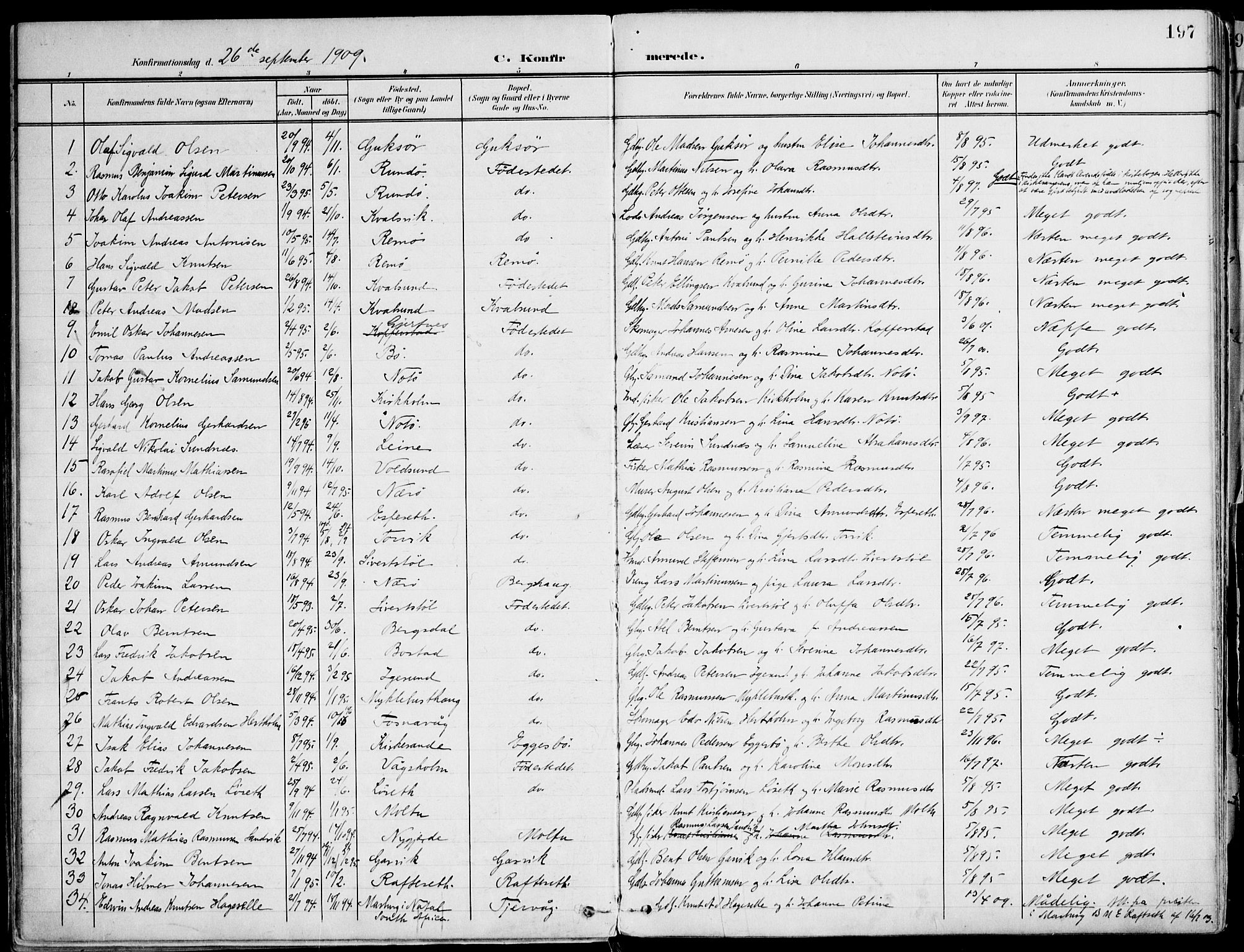 Ministerialprotokoller, klokkerbøker og fødselsregistre - Møre og Romsdal, SAT/A-1454/507/L0075: Parish register (official) no. 507A10, 1901-1920, p. 197