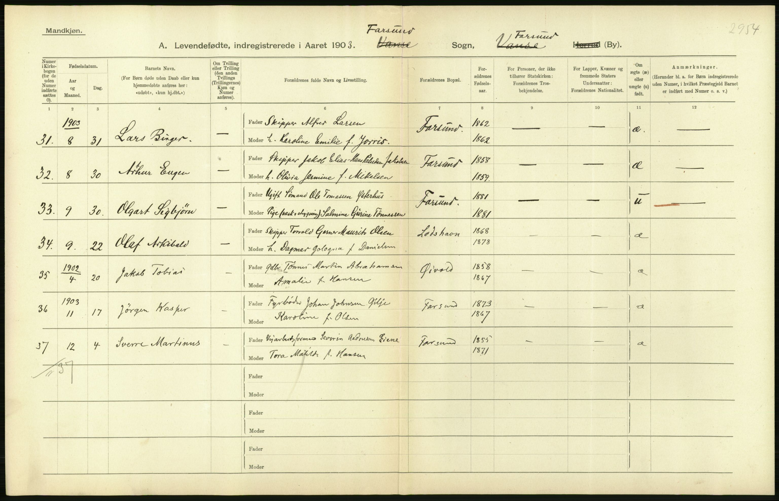 Statistisk sentralbyrå, Sosiodemografiske emner, Befolkning, AV/RA-S-2228/D/Df/Dfa/Dfaa/L0011: Lister og Mandal amt: Fødte, gifte, døde, 1903, p. 214