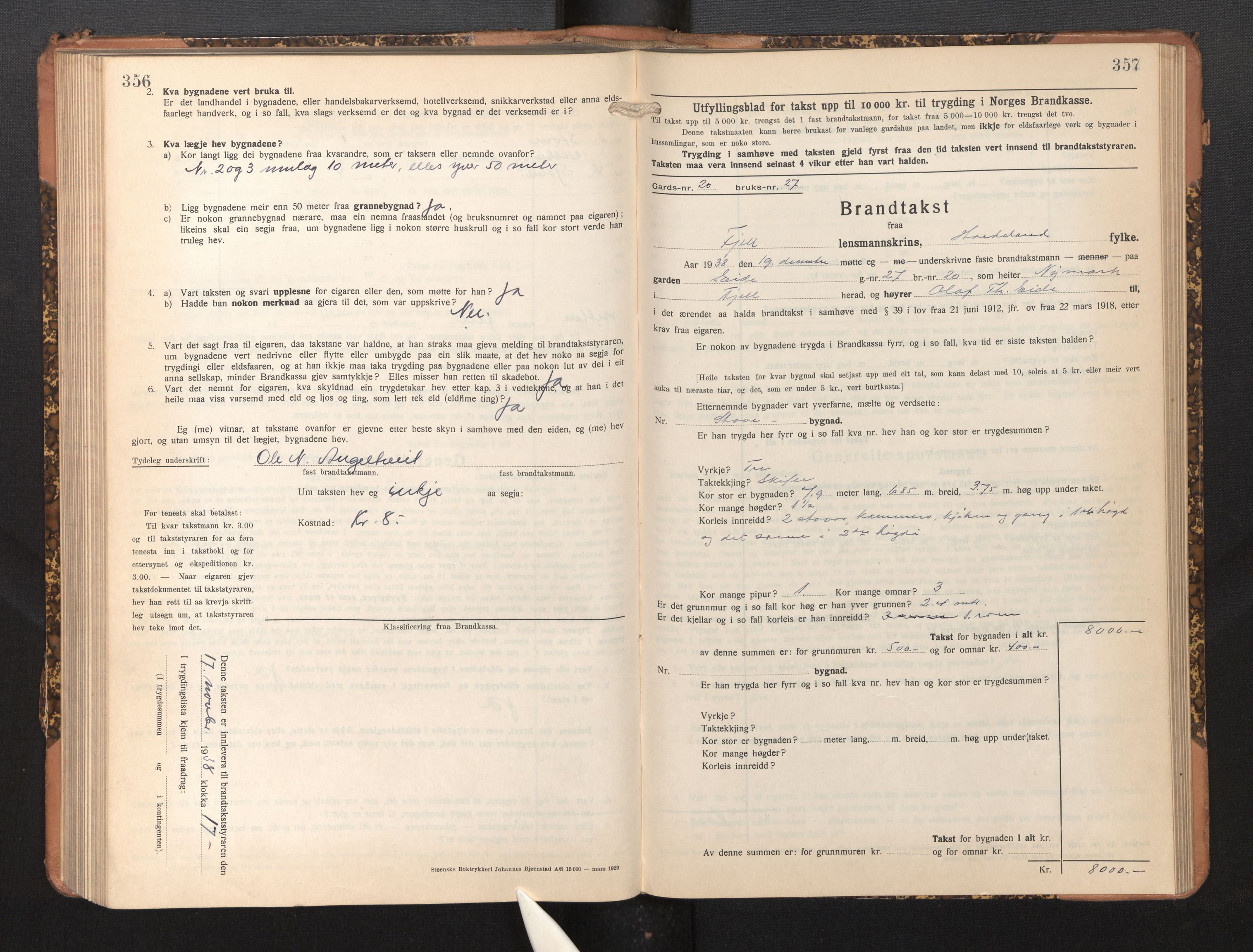Lensmannen i Fjell, SAB/A-32301/0012/L0006: Branntakstprotokoll, skjematakst, 1931-1945, p. 356-357