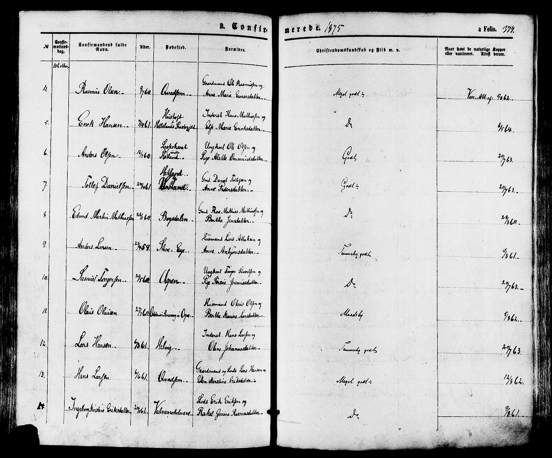 Eigersund sokneprestkontor, AV/SAST-A-101807/S08/L0014: Parish register (official) no. A 13, 1866-1878, p. 374