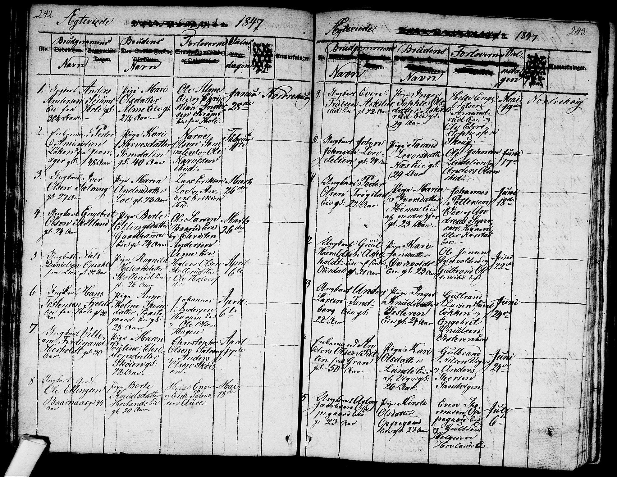 Norderhov kirkebøker, SAKO/A-237/G/Ga/L0003: Parish register (copy) no. I 3 /1, 1814-1876, p. 242-243