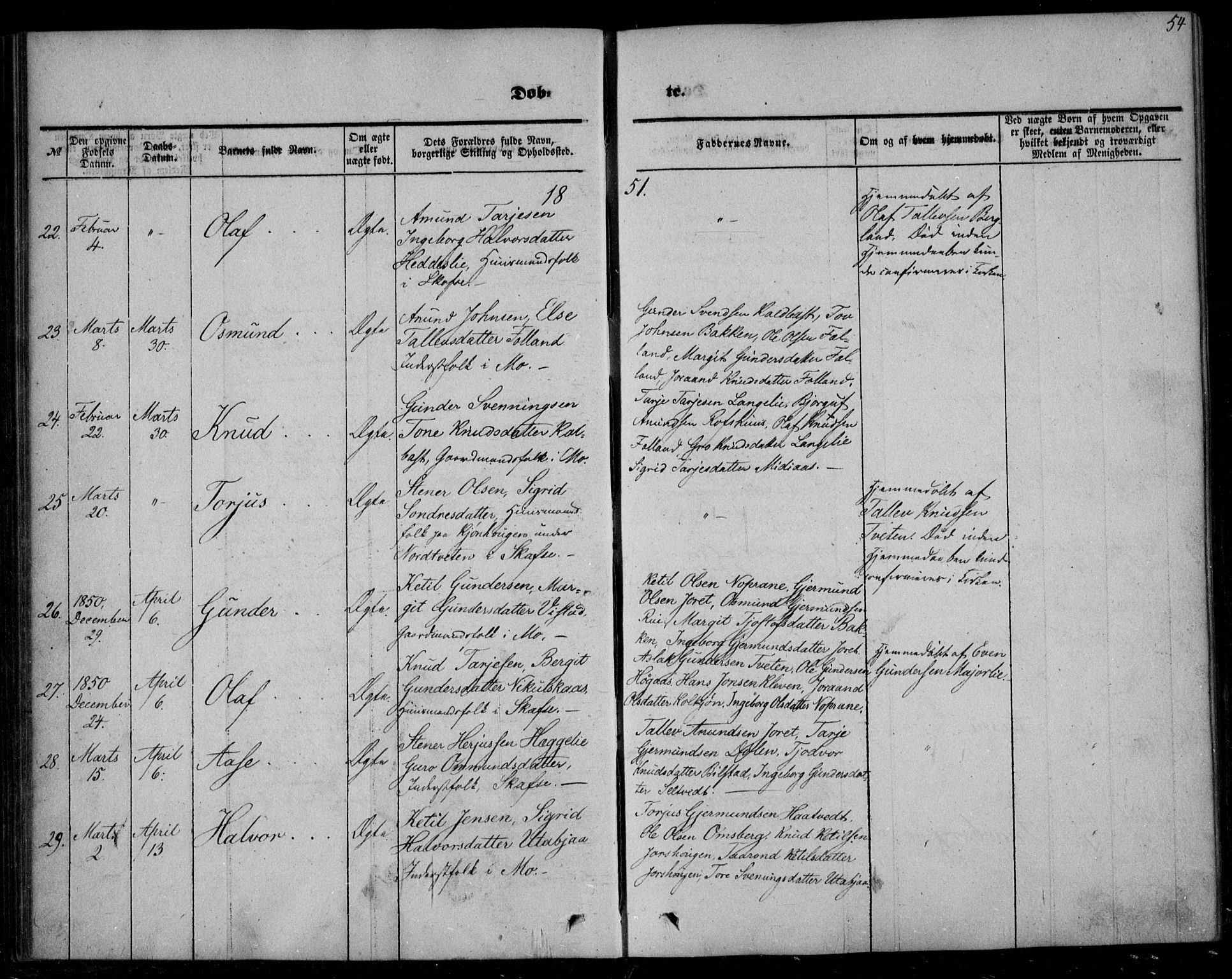 Mo kirkebøker, AV/SAKO-A-286/F/Fa/L0005: Parish register (official) no. I 5, 1844-1864, p. 54