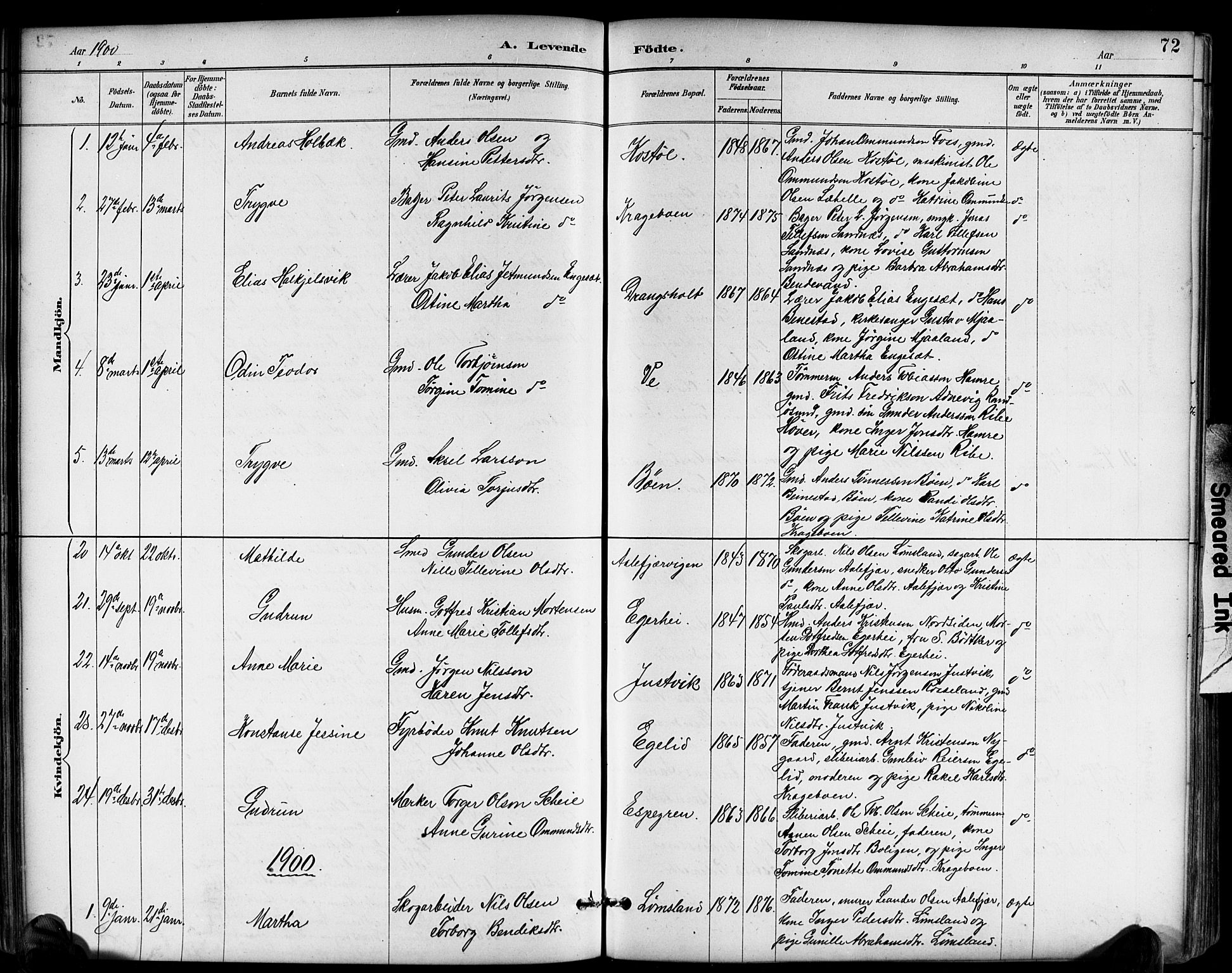 Tveit sokneprestkontor, AV/SAK-1111-0043/F/Fb/L0004: Parish register (copy) no. B 4, 1887-1914, p. 72