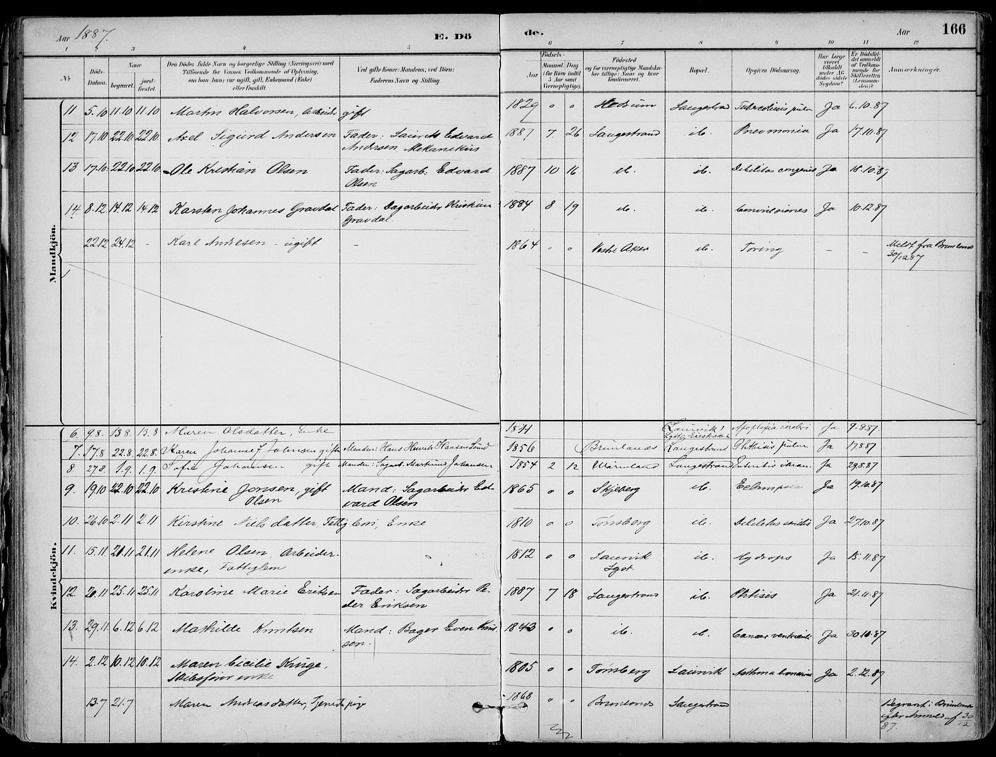 Larvik kirkebøker, AV/SAKO-A-352/F/Fb/L0004: Parish register (official) no. II 4, 1884-1902, p. 166