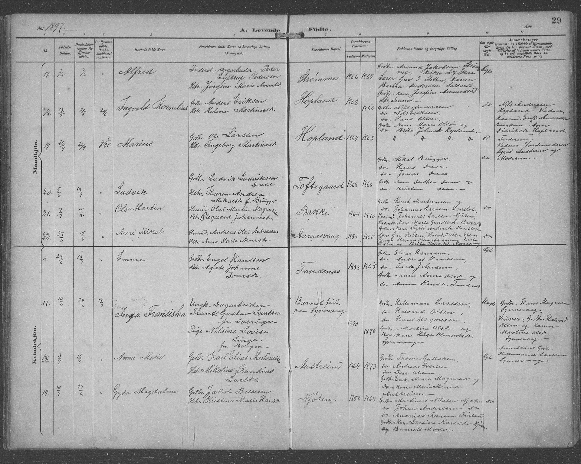 Lindås Sokneprestembete, SAB/A-76701/H/Hab: Parish register (copy) no. C 4, 1894-1910, p. 29