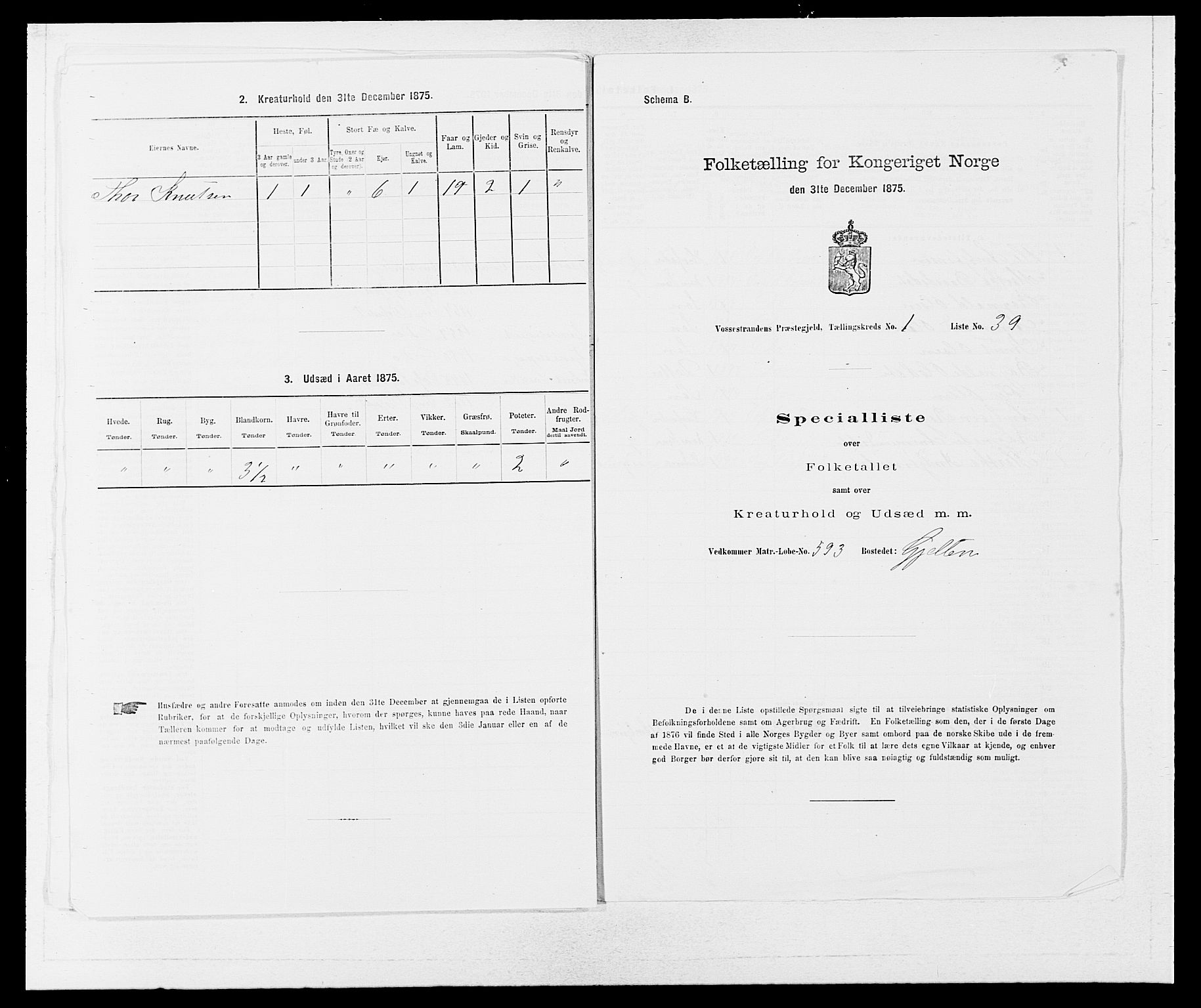 SAB, 1875 census for 1236P Vossestrand, 1875, p. 97