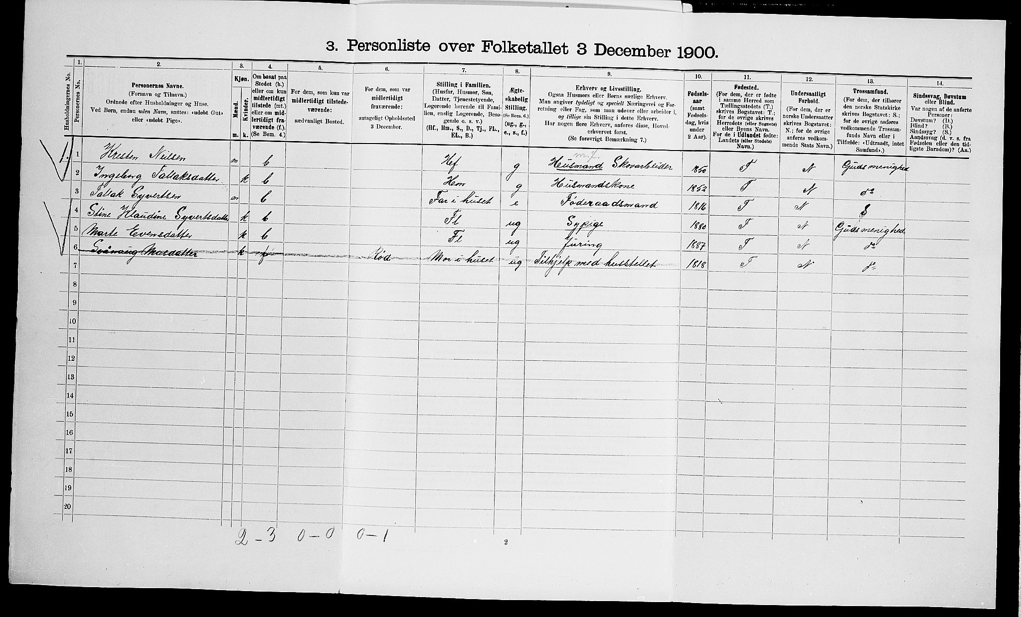 SAK, 1900 census for Vegårshei, 1900, p. 495