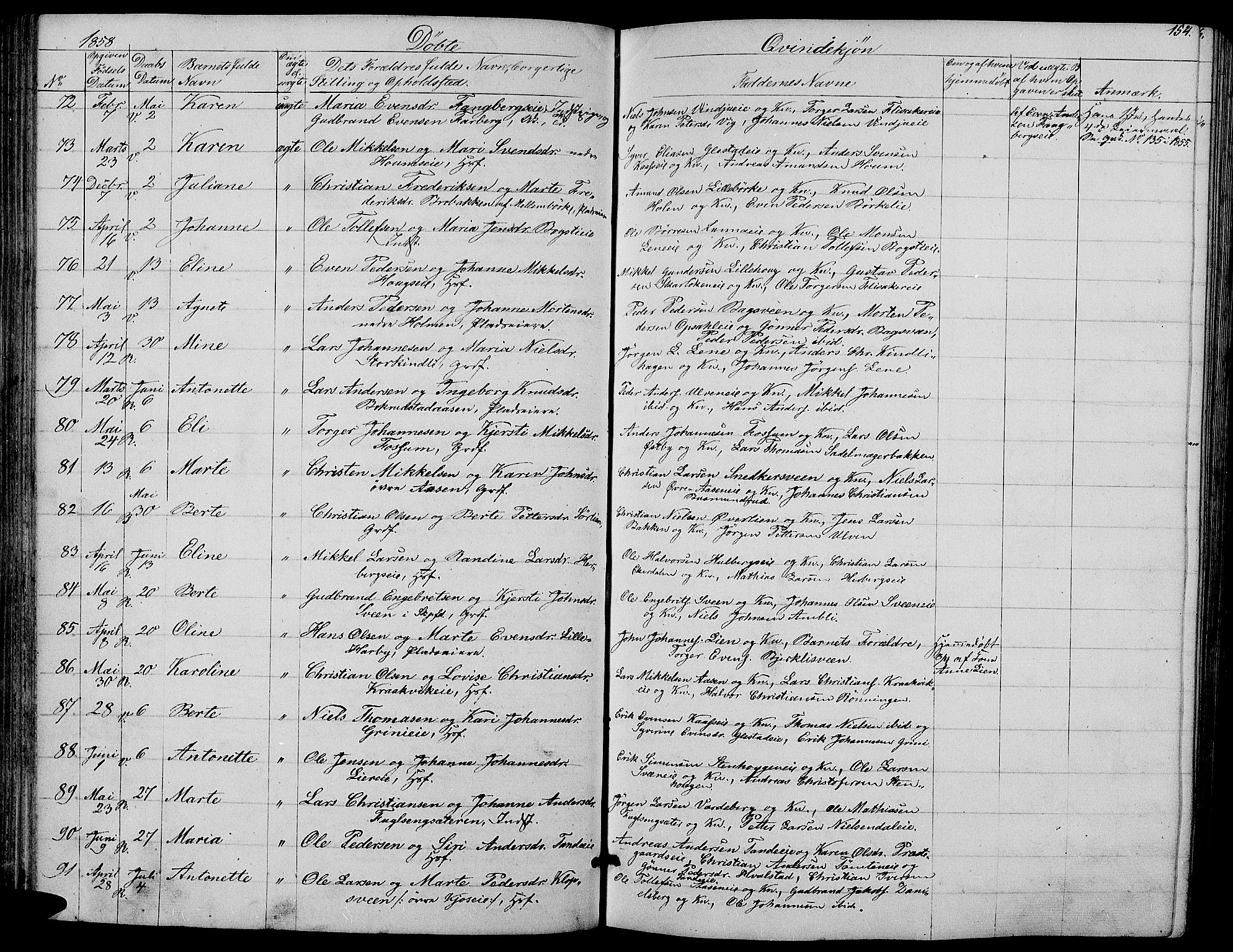 Ringsaker prestekontor, AV/SAH-PREST-014/L/La/L0006: Parish register (copy) no. 6, 1851-1860, p. 154