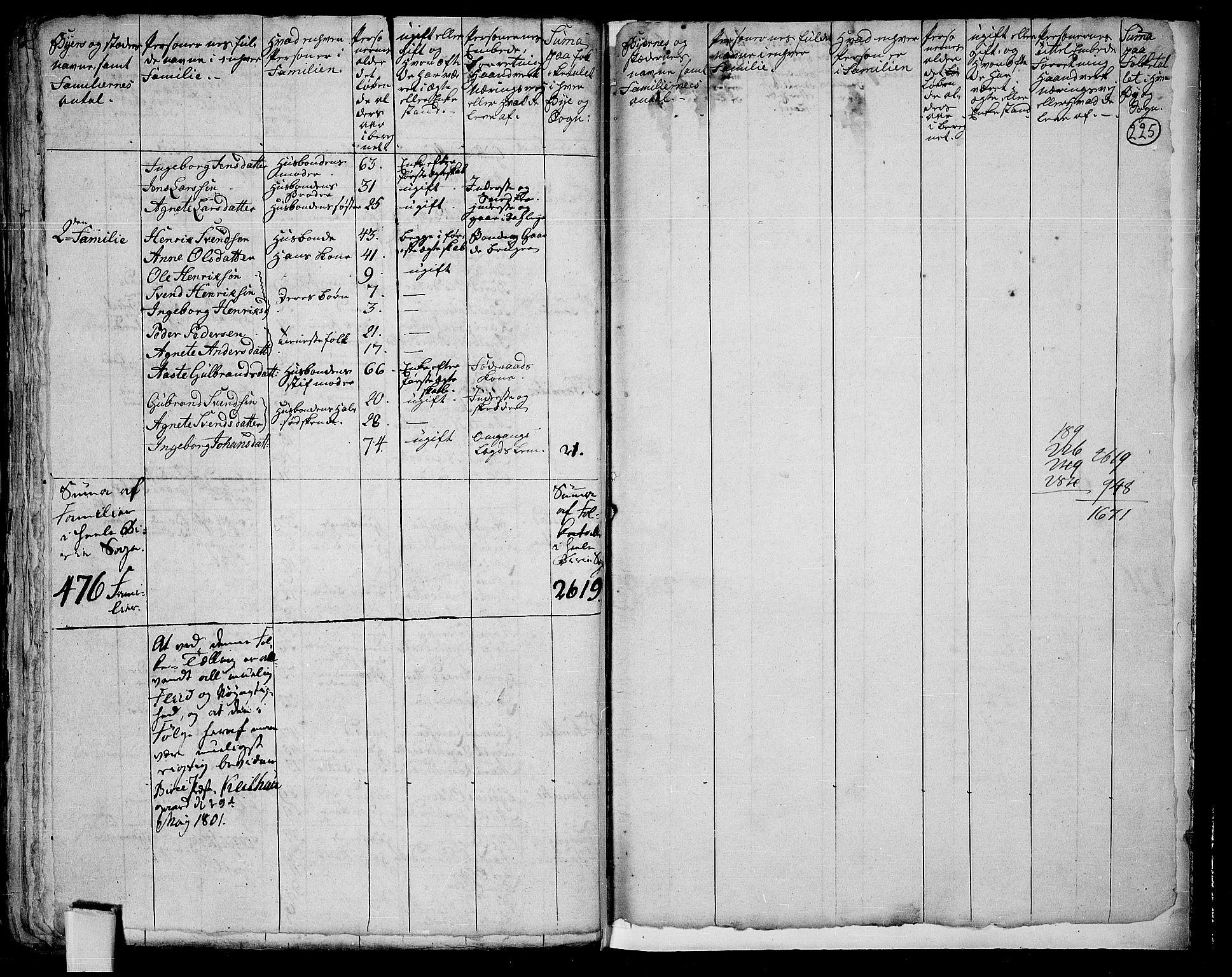 RA, 1801 census for 0525P Biri, 1801, p. 224b-225a