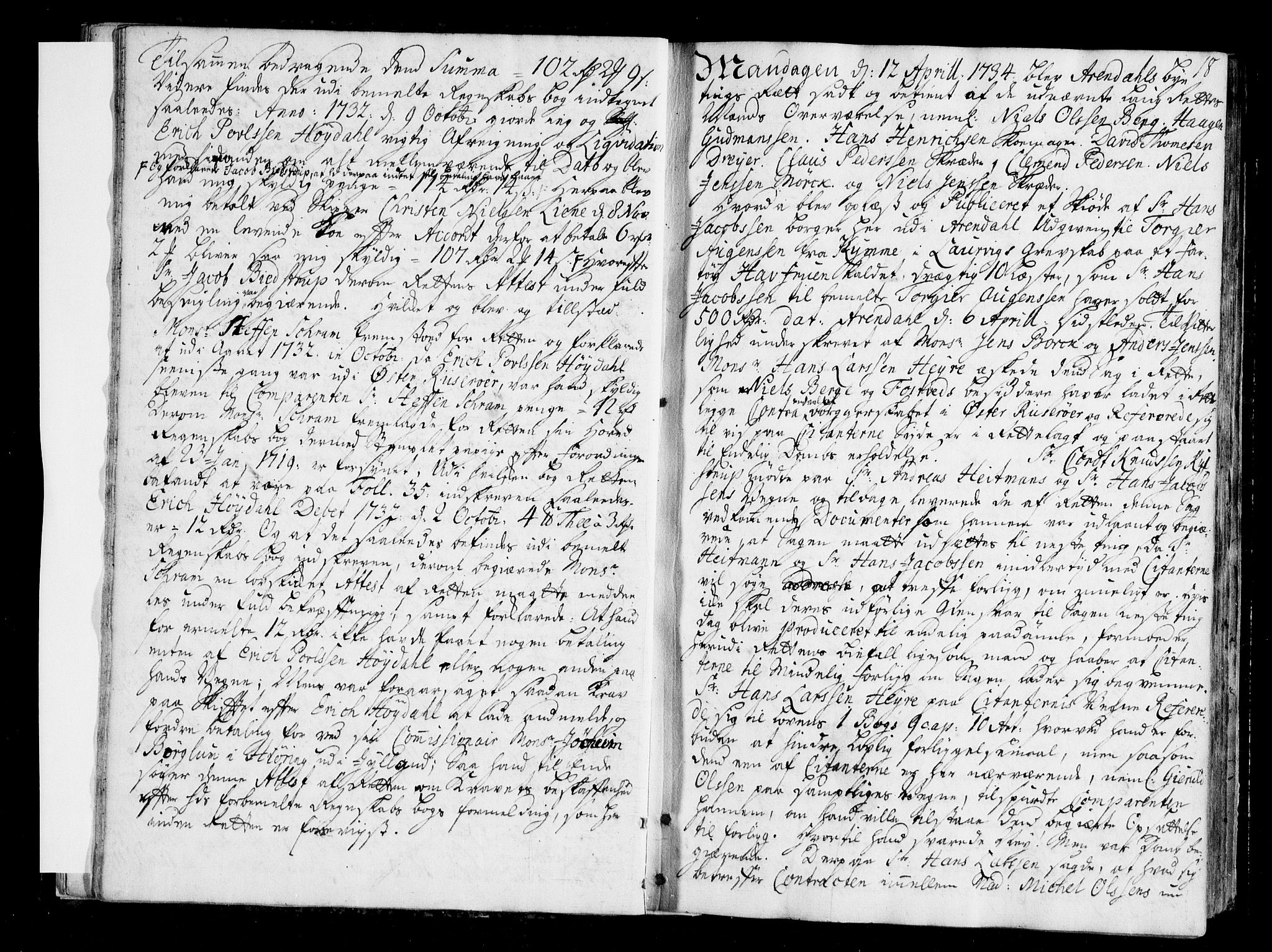 Arendal byfogd, AV/SAK-1222-0001/F/Fa/L0006: Justisprotokoll for Arendal og Risør, 1734-1736, p. 17b-18a