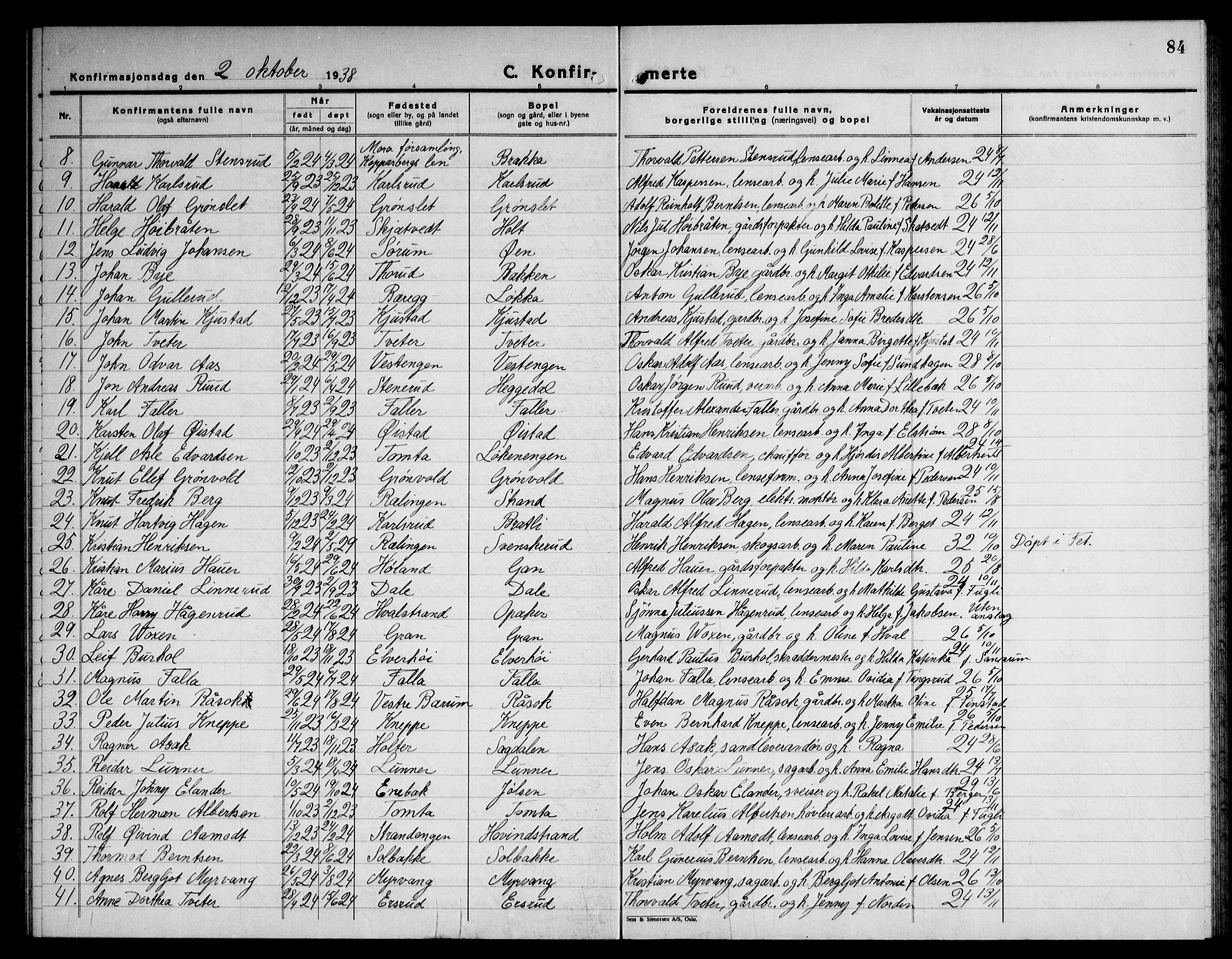 Fet prestekontor Kirkebøker, AV/SAO-A-10370a/G/Ga/L0010: Parish register (copy) no. I 10, 1935-1951, p. 84