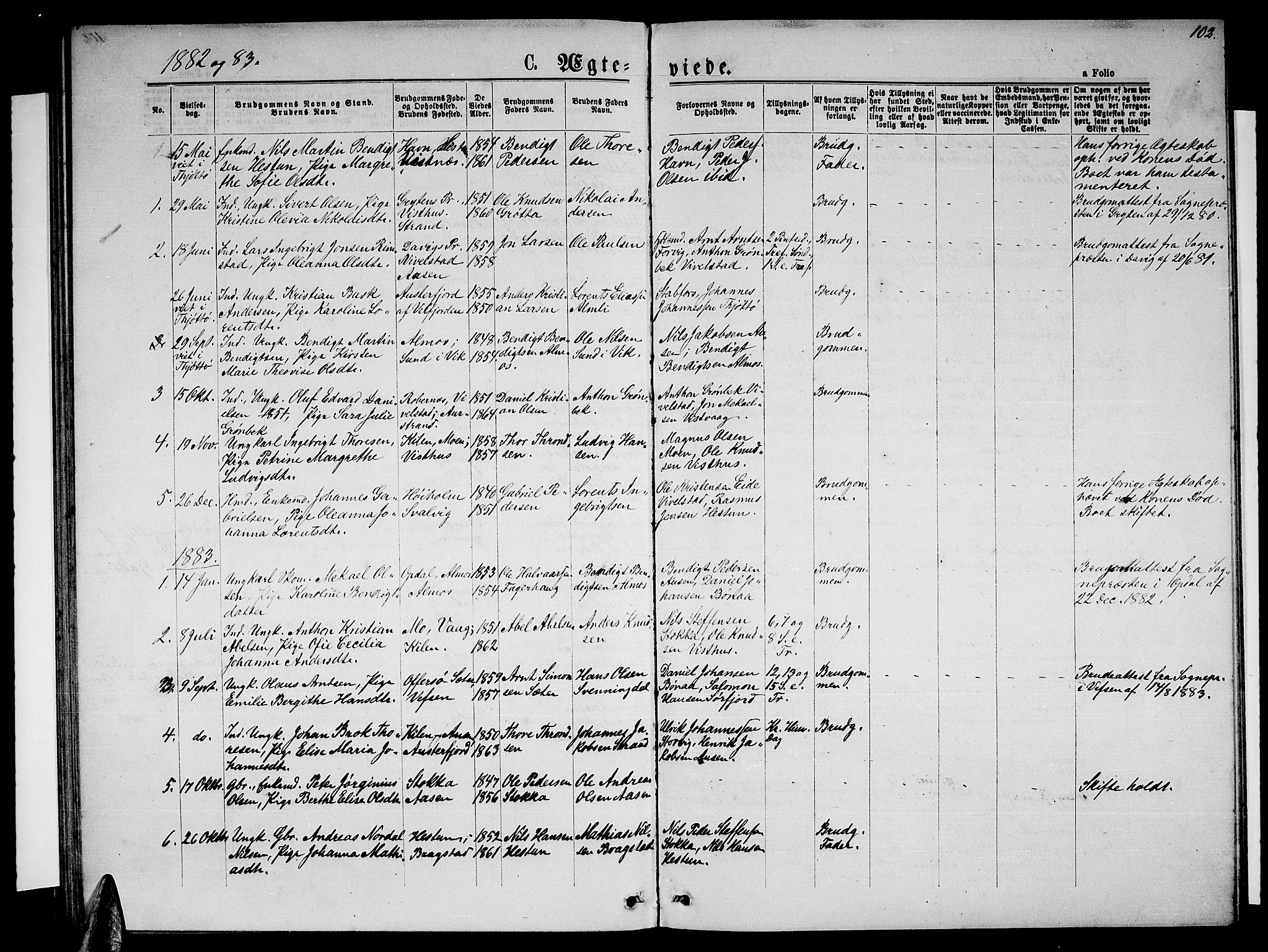 Ministerialprotokoller, klokkerbøker og fødselsregistre - Nordland, AV/SAT-A-1459/819/L0276: Parish register (copy) no. 819C02, 1869-1887, p. 102