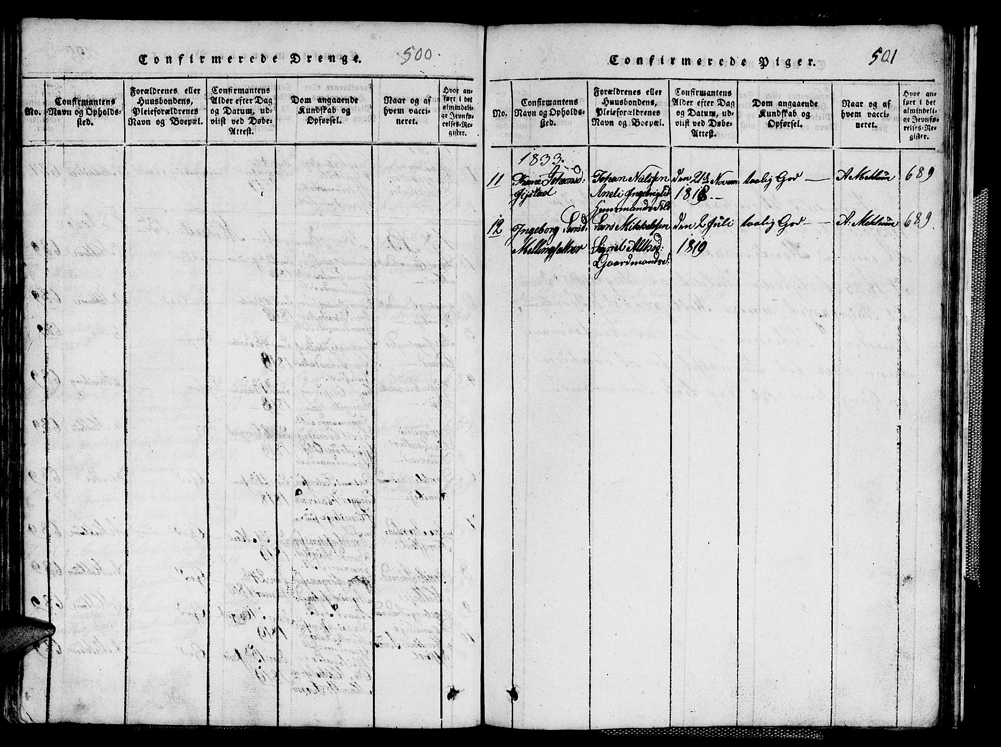 Ministerialprotokoller, klokkerbøker og fødselsregistre - Sør-Trøndelag, SAT/A-1456/667/L0796: Parish register (copy) no. 667C01, 1817-1836, p. 500-501