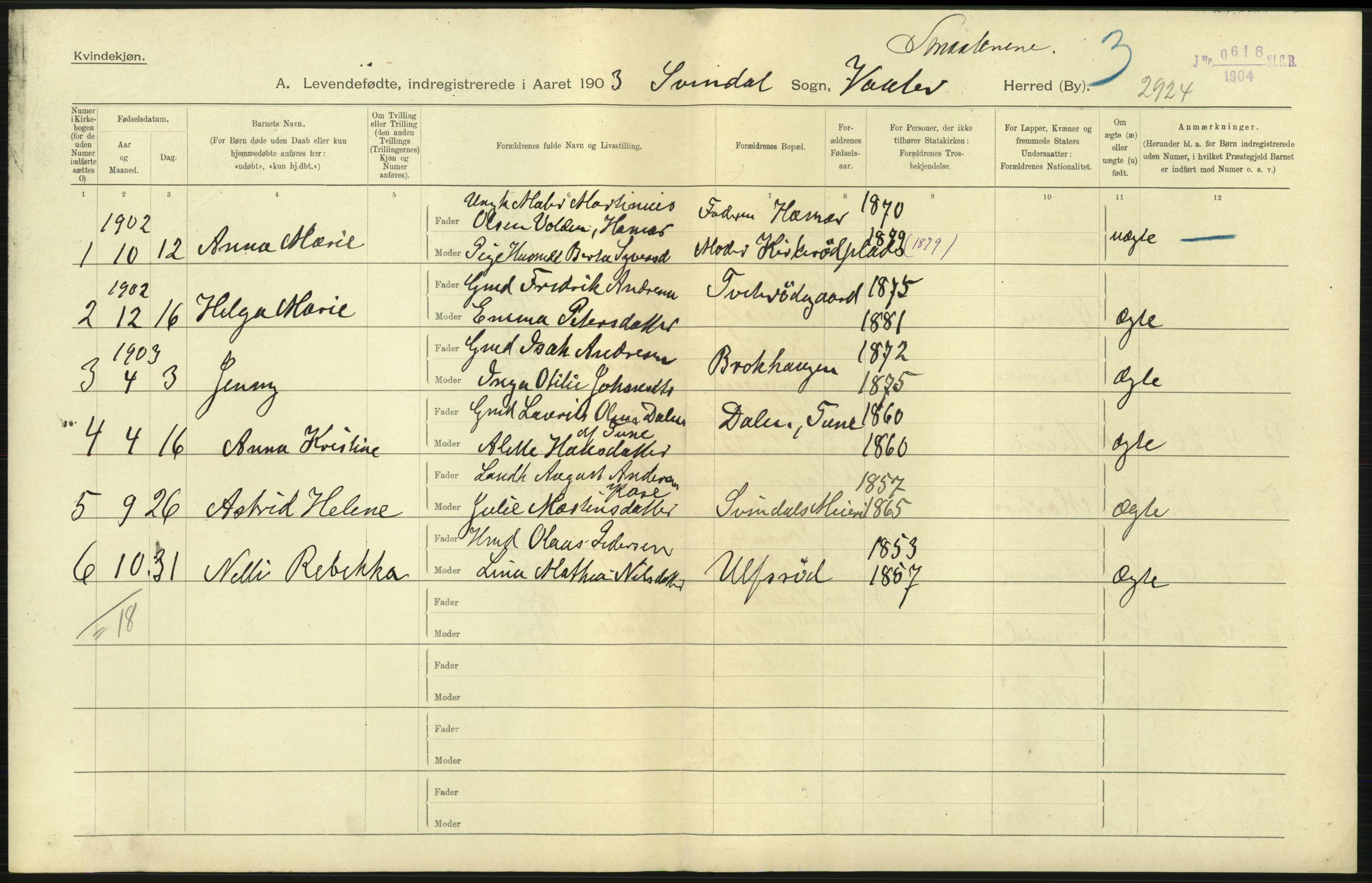 Statistisk sentralbyrå, Sosiodemografiske emner, Befolkning, AV/RA-S-2228/D/Df/Dfa/Dfaa/L0001: Smålenenes amt: Fødte, gifte, døde, 1903, p. 17