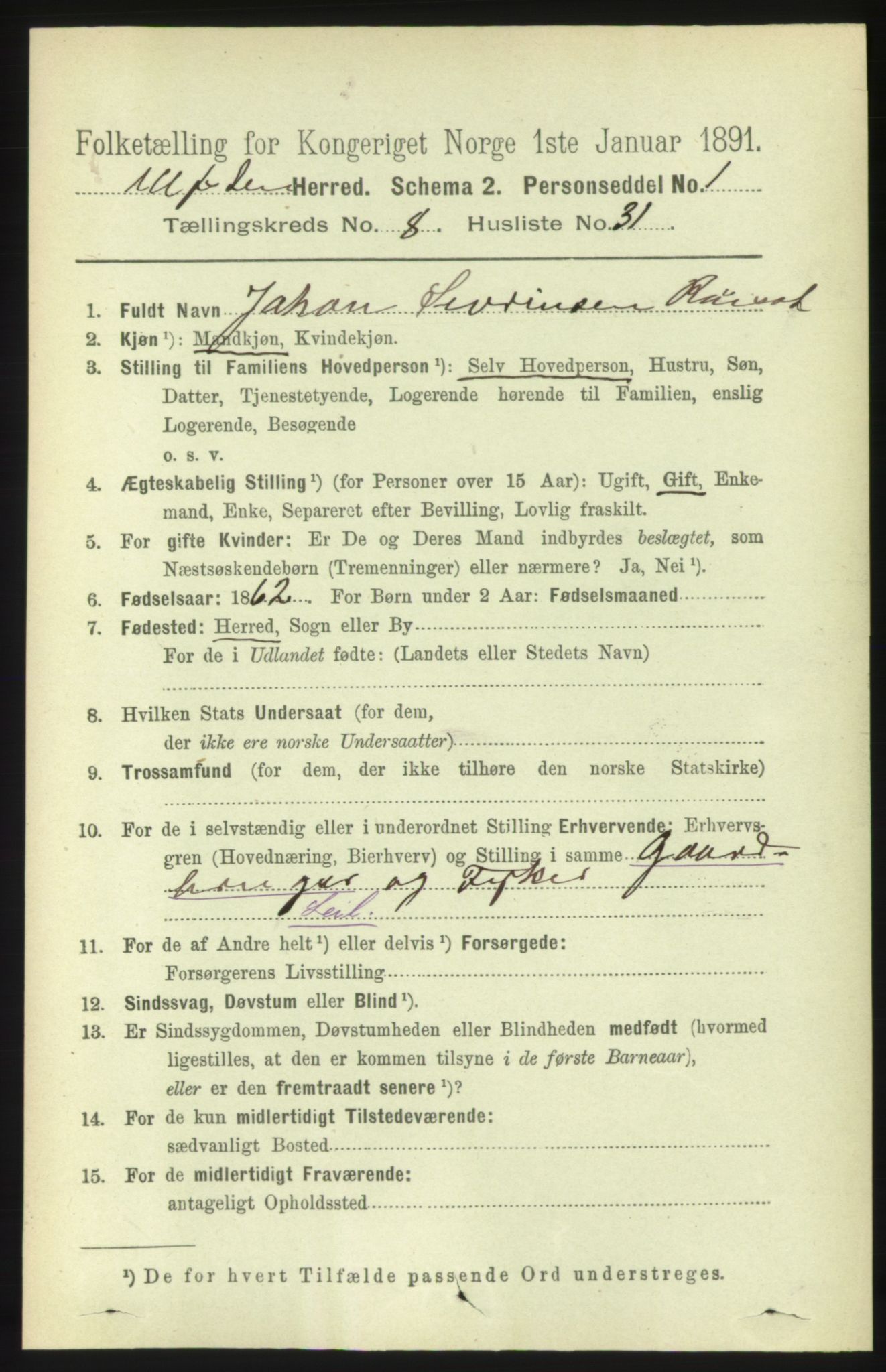 RA, 1891 census for 1516 Ulstein, 1891, p. 2708