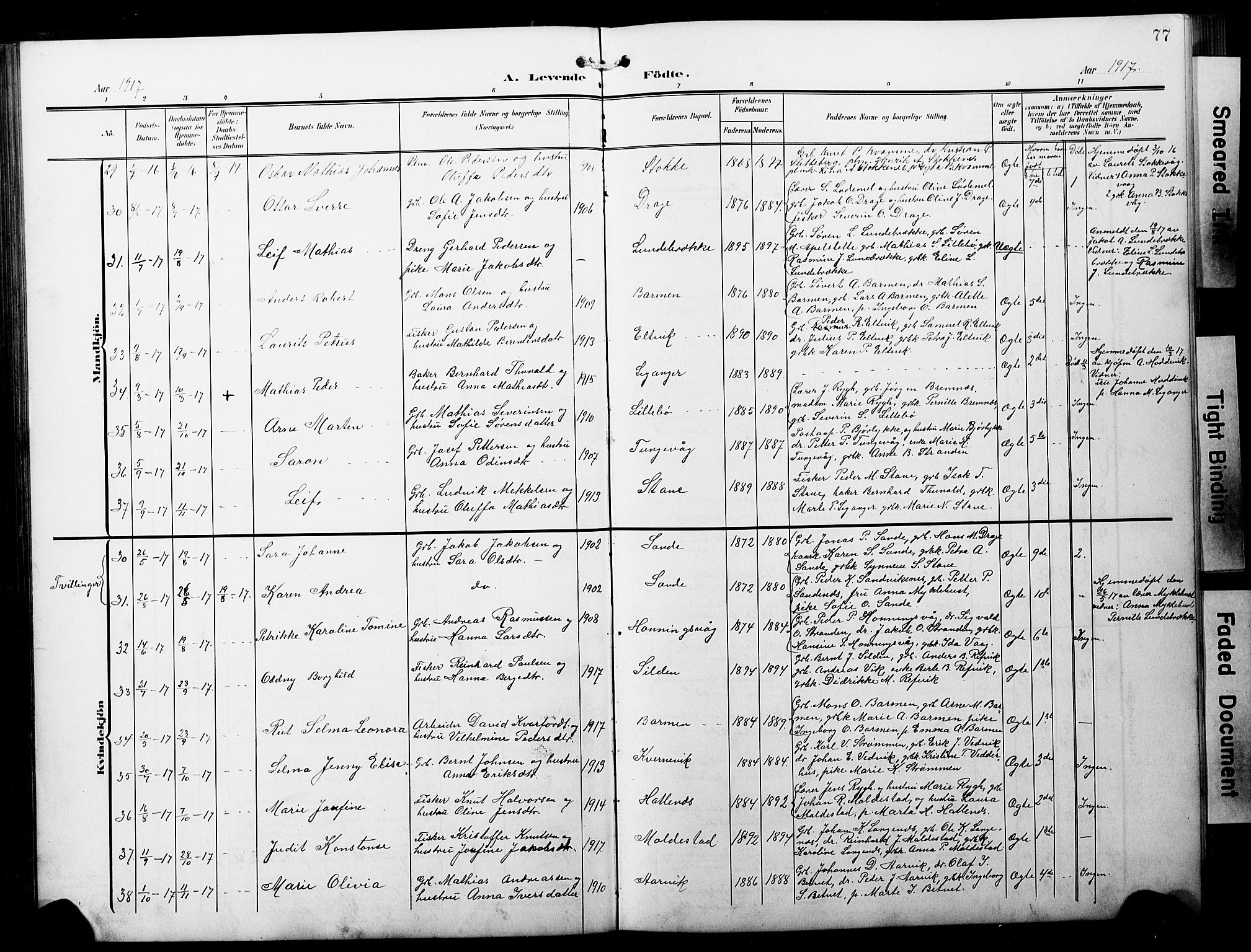 Selje sokneprestembete, AV/SAB-A-99938/H/Ha/Hab/Habb: Parish register (copy) no. B 1, 1905-1923, p. 77