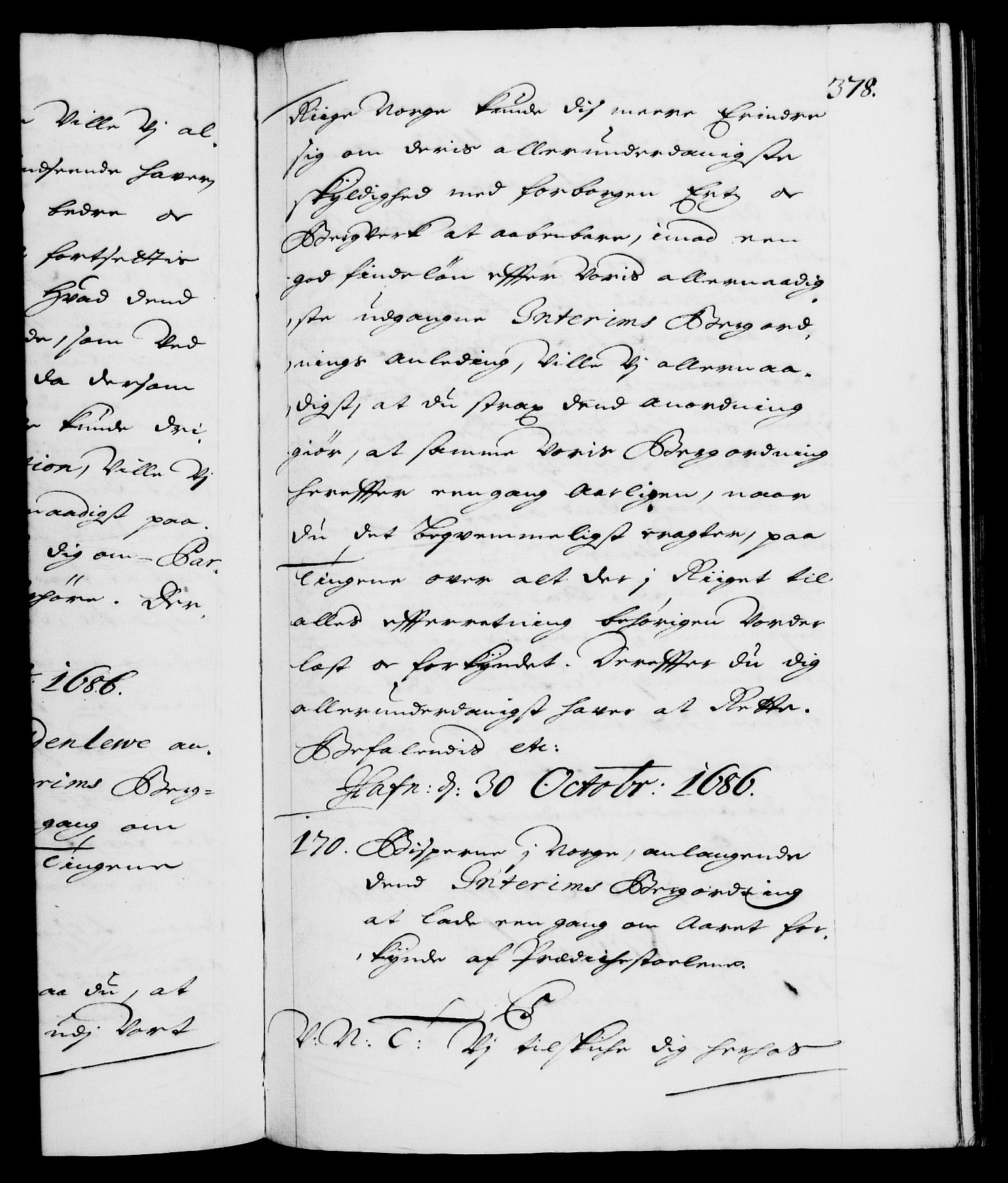 Danske Kanselli 1572-1799, AV/RA-EA-3023/F/Fc/Fca/Fcab/L0013: Norske tegnelser (mikrofilm), 1684-1687, p. 378a