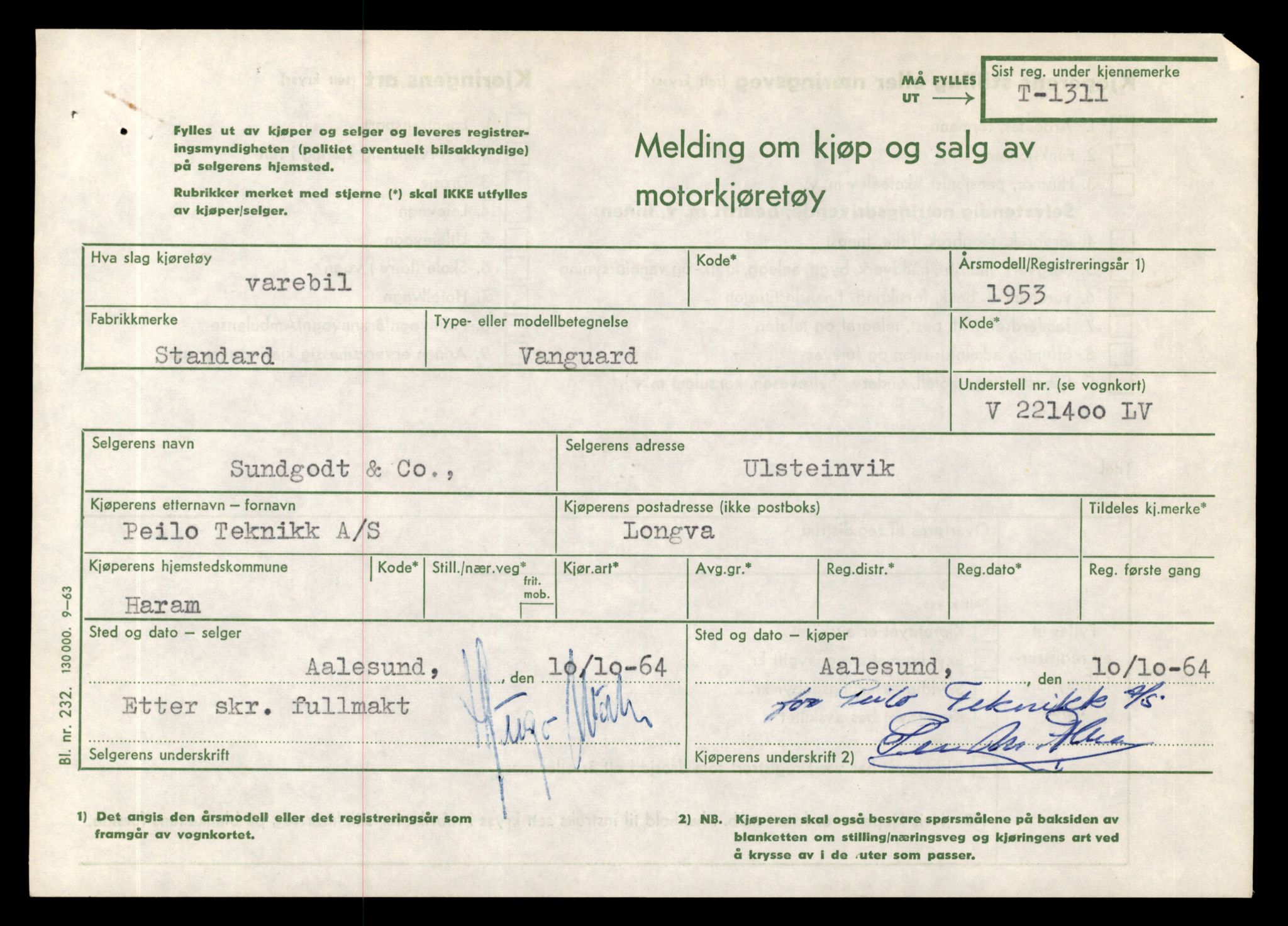 Møre og Romsdal vegkontor - Ålesund trafikkstasjon, SAT/A-4099/F/Fe/L0012: Registreringskort for kjøretøy T 1290 - T 1450, 1927-1998, p. 501