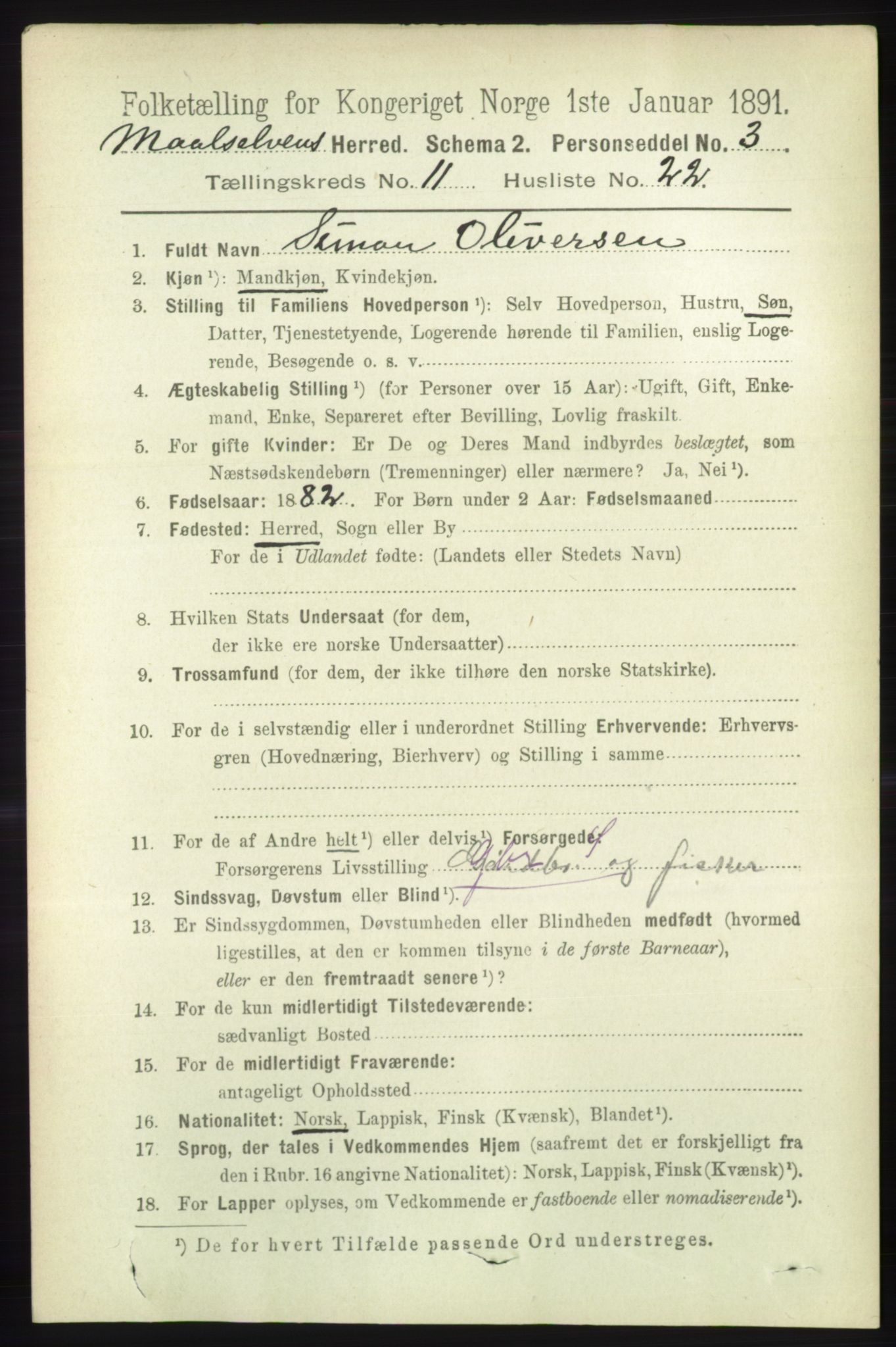 RA, 1891 census for 1924 Målselv, 1891, p. 3415