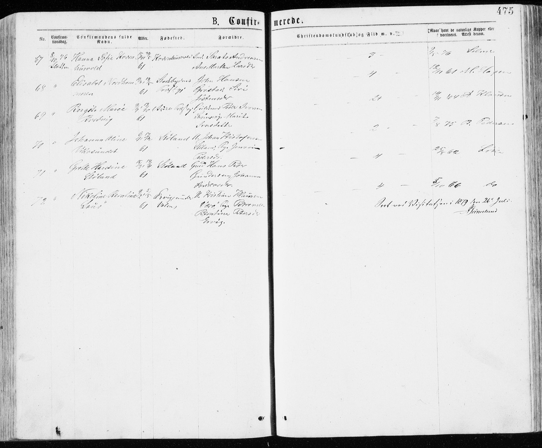 Ministerialprotokoller, klokkerbøker og fødselsregistre - Sør-Trøndelag, AV/SAT-A-1456/640/L0576: Parish register (official) no. 640A01, 1846-1876, p. 475