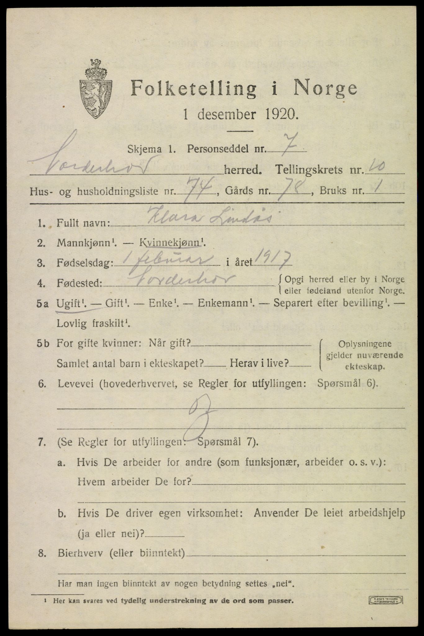 SAKO, 1920 census for Norderhov, 1920, p. 12874