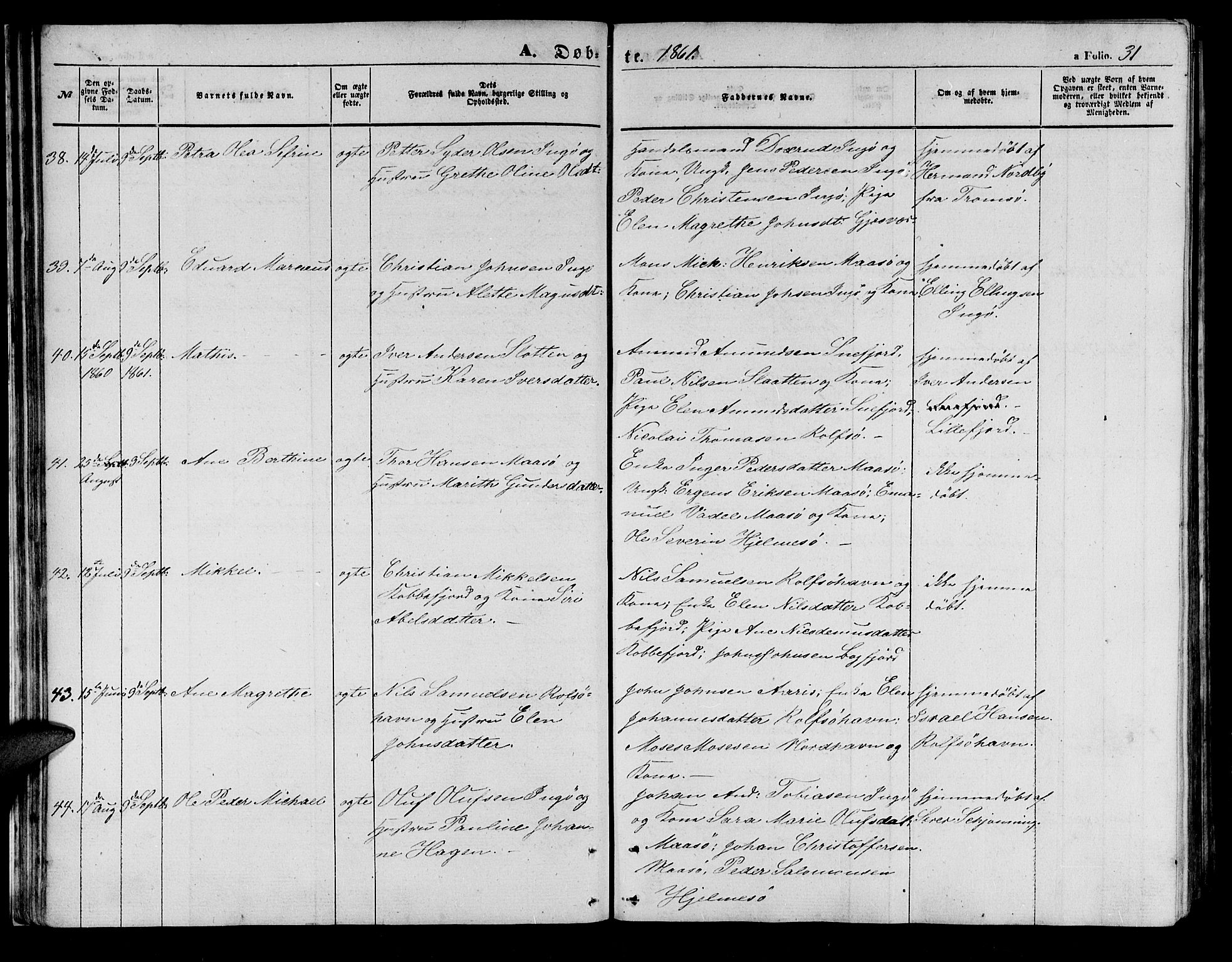 Måsøy sokneprestkontor, AV/SATØ-S-1348/H/Hb/L0001klokker: Parish register (copy) no. 1, 1852-1877, p. 31