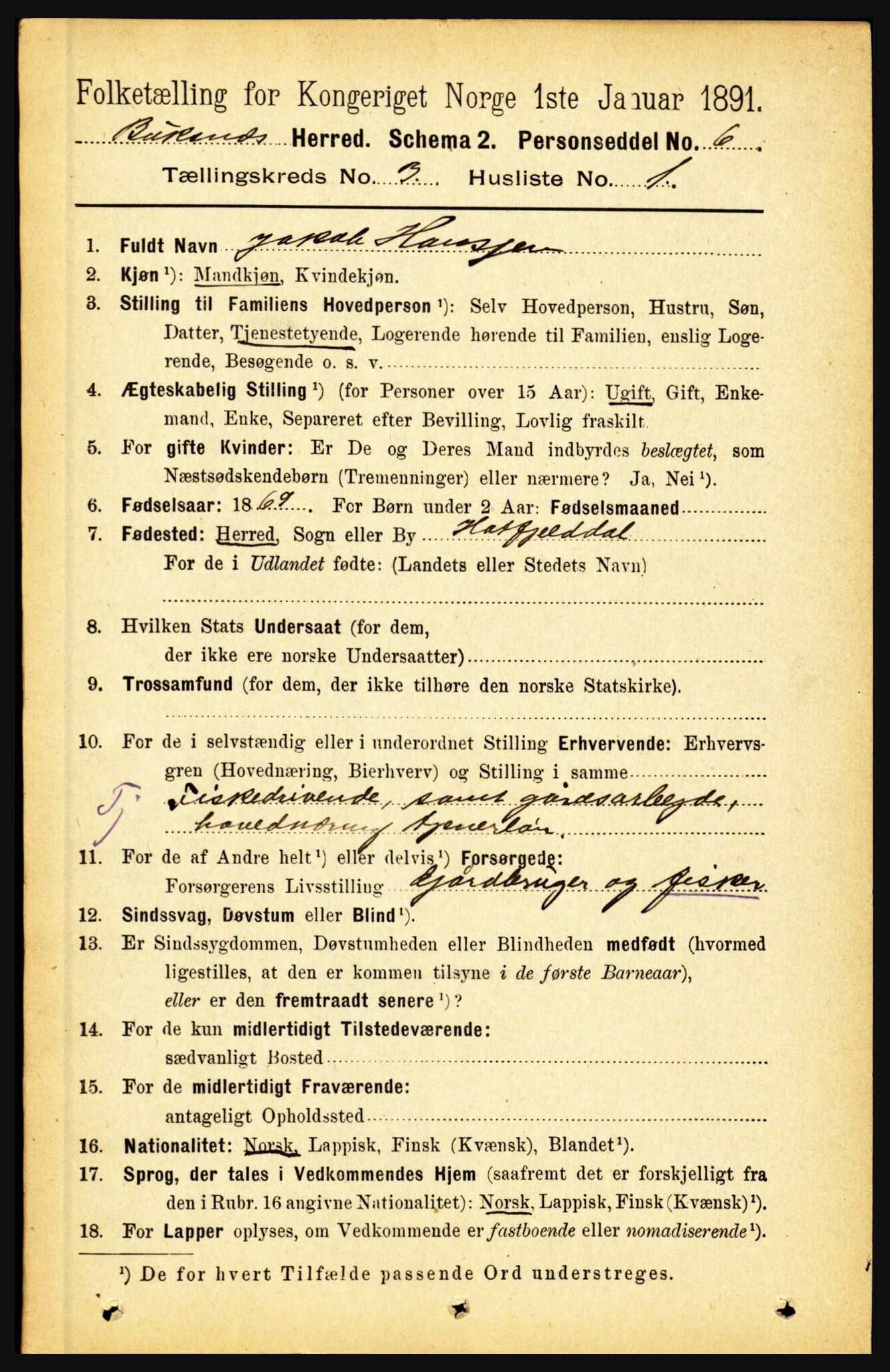 RA, 1891 census for 1860 Buksnes, 1891, p. 2209