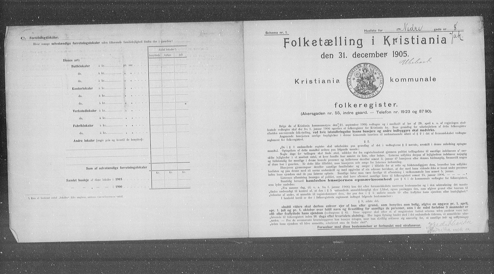 OBA, Municipal Census 1905 for Kristiania, 1905, p. 36343