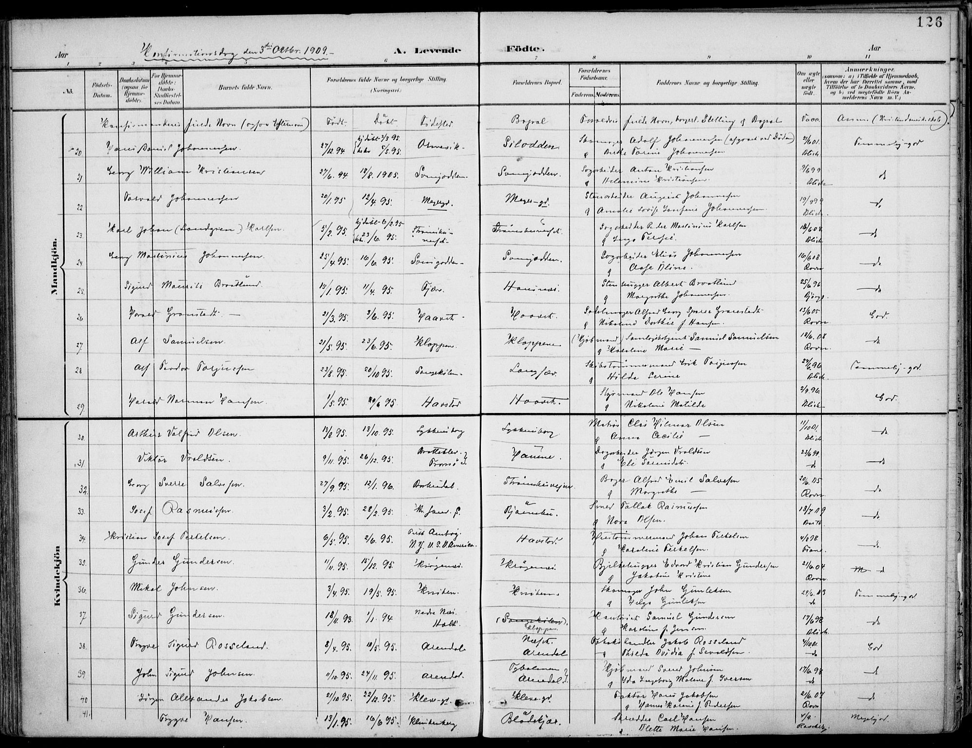 Barbu sokneprestkontor, SAK/1111-0003/F/Fa/L0005: Parish register (official) no. A 5, 1899-1909, p. 126