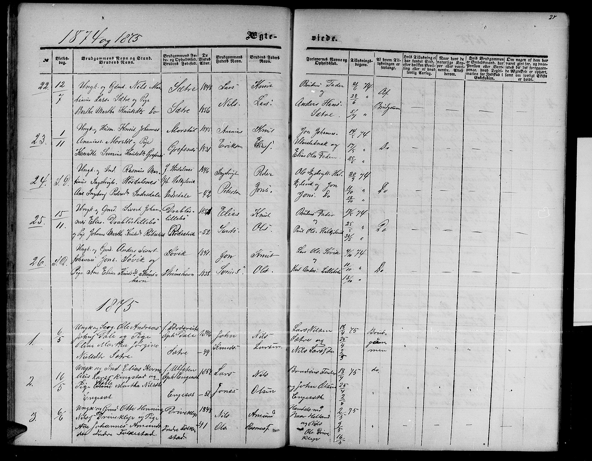 Ministerialprotokoller, klokkerbøker og fødselsregistre - Møre og Romsdal, AV/SAT-A-1454/511/L0157: Parish register (copy) no. 511C03, 1864-1884, p. 27