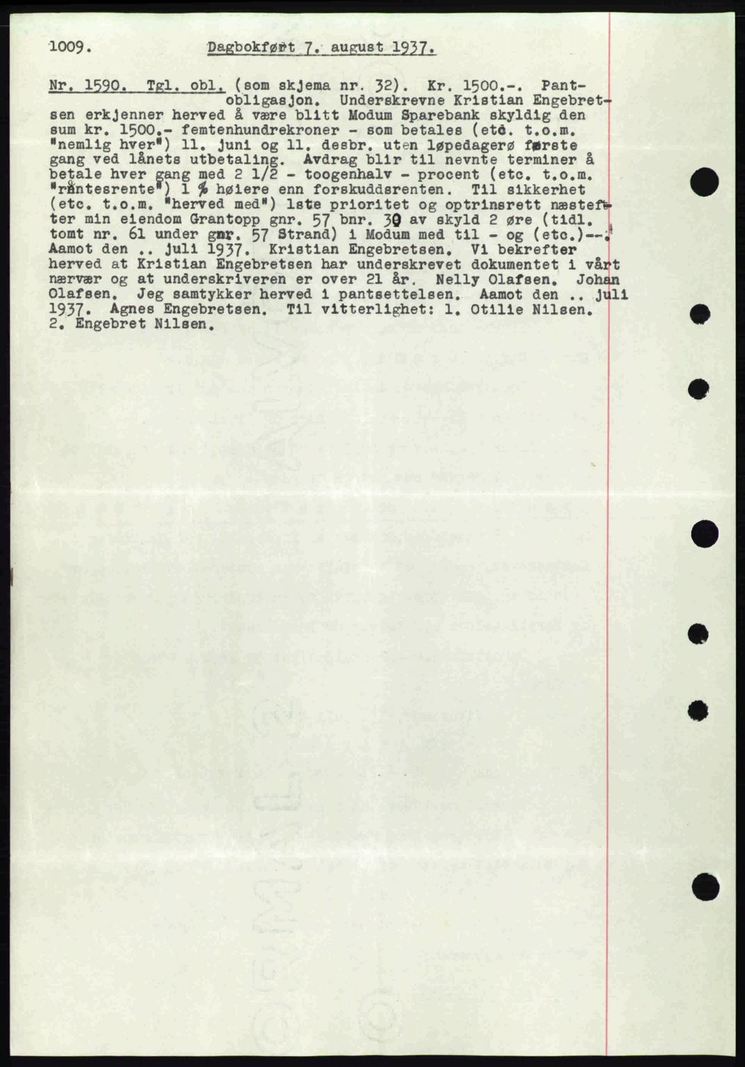 Eiker, Modum og Sigdal sorenskriveri, SAKO/A-123/G/Ga/Gab/L0035: Mortgage book no. A5, 1937-1937, Diary no: : 1590/1937