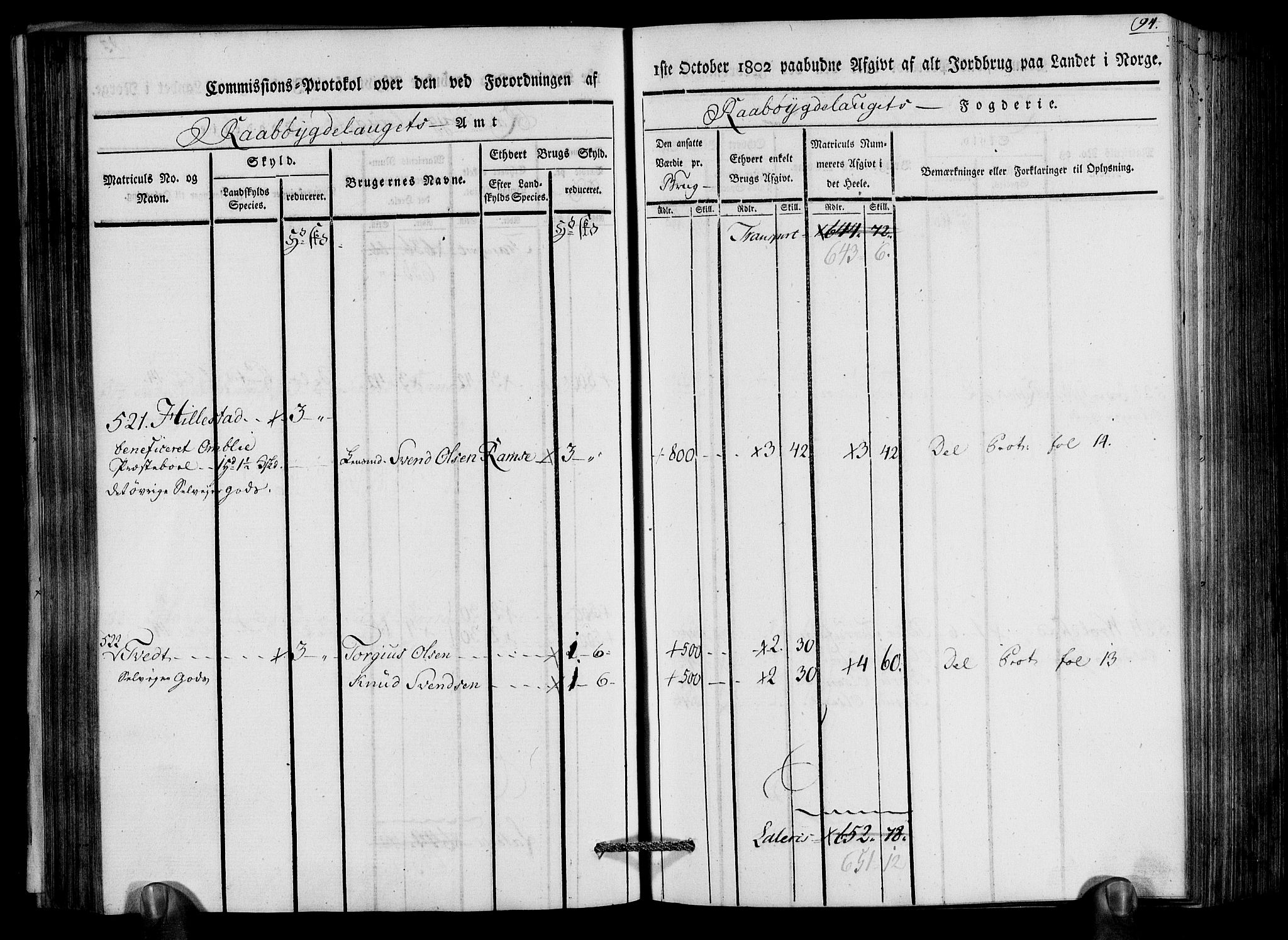 Rentekammeret inntil 1814, Realistisk ordnet avdeling, AV/RA-EA-4070/N/Ne/Nea/L0083: Råbyggelag fogderi. Kommisjonsprotokoll for Østre Råbyggelagets sorenskriveri, 1803, p. 96