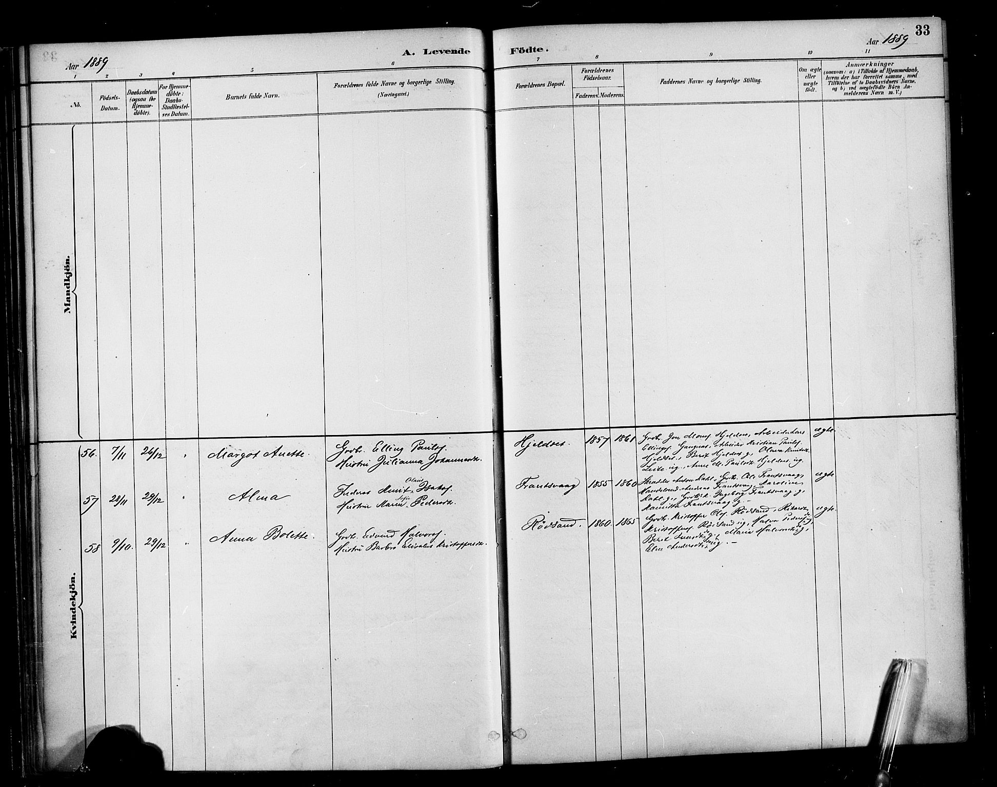 Ministerialprotokoller, klokkerbøker og fødselsregistre - Møre og Romsdal, AV/SAT-A-1454/569/L0819: Parish register (official) no. 569A05, 1885-1899, p. 33