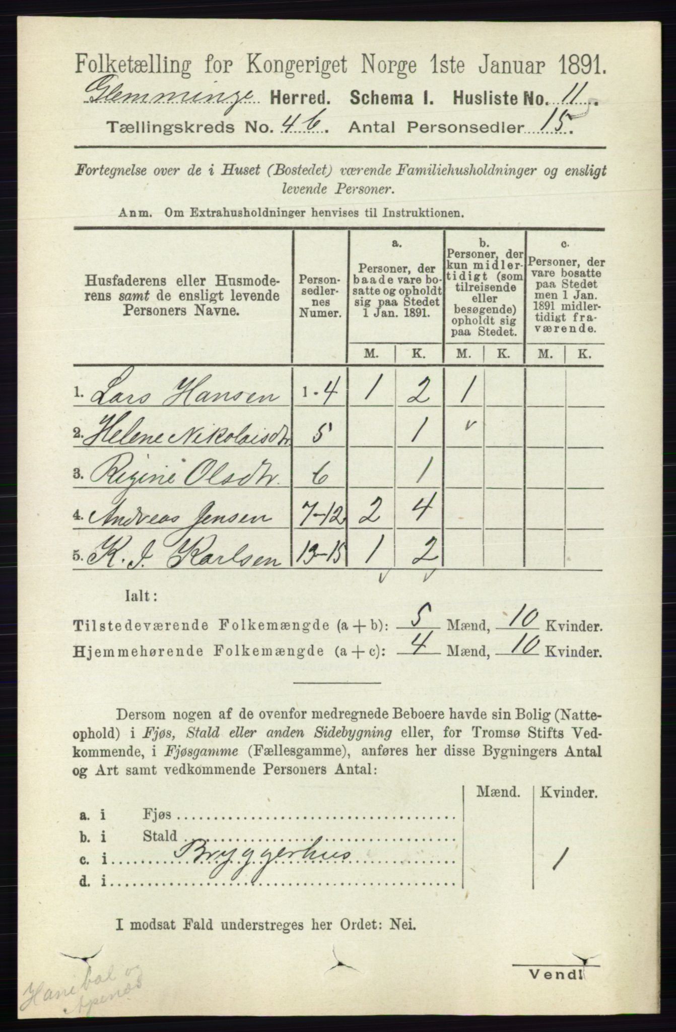 RA, 1891 census for 0132 Glemmen, 1891, p. 4745