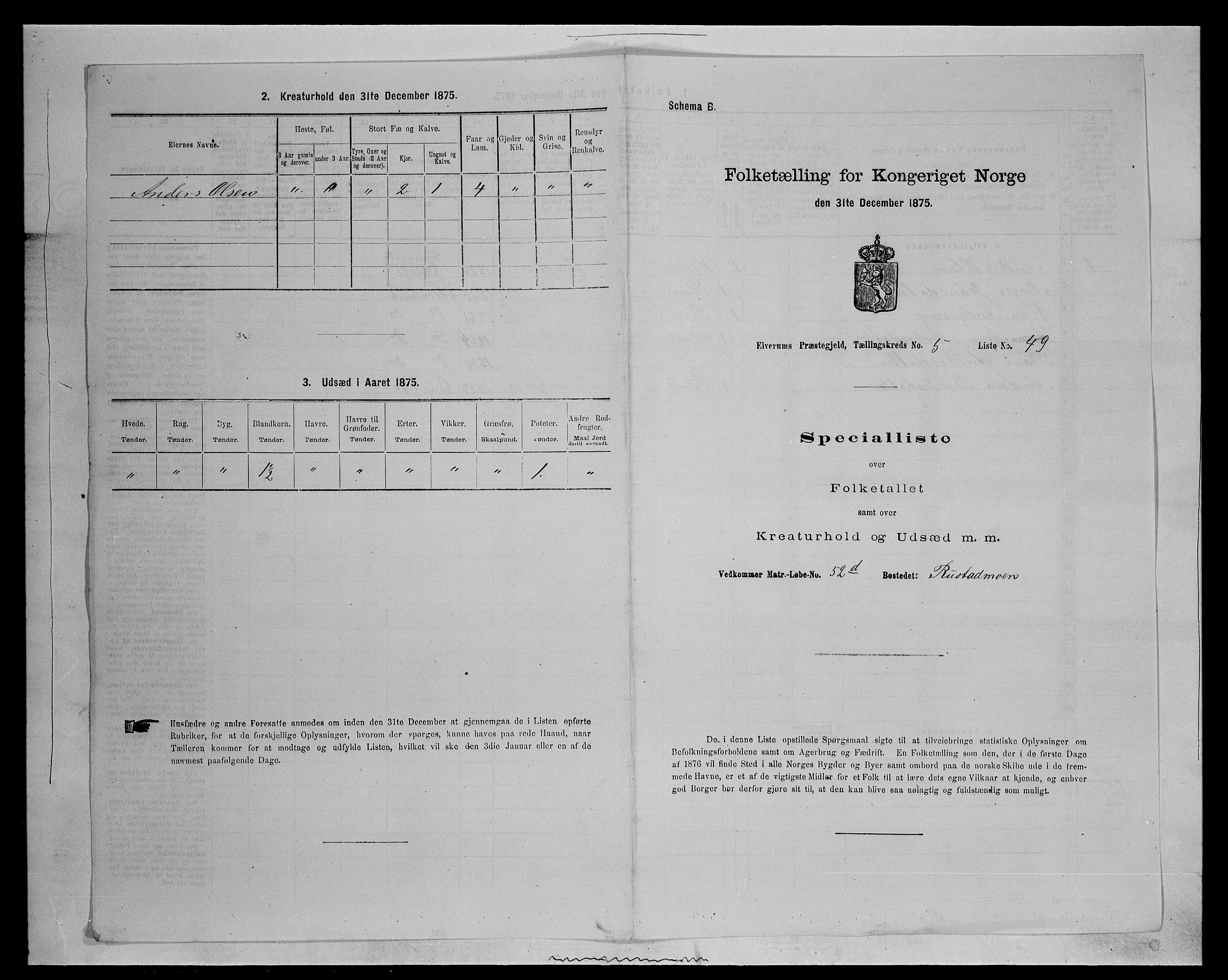 SAH, 1875 census for 0427P Elverum, 1875, p. 1321