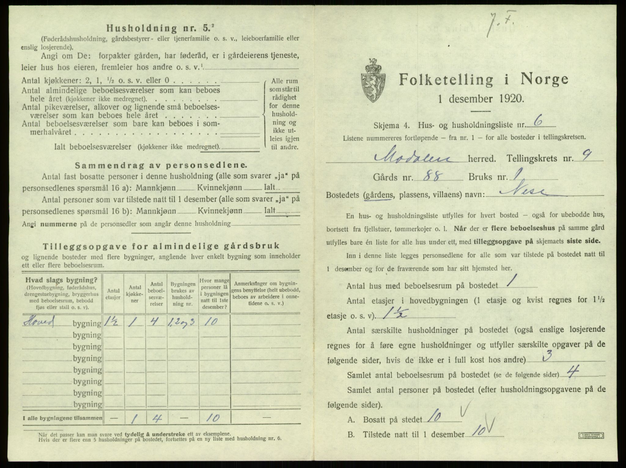 SAB, 1920 census for Modalen, 1920, p. 239