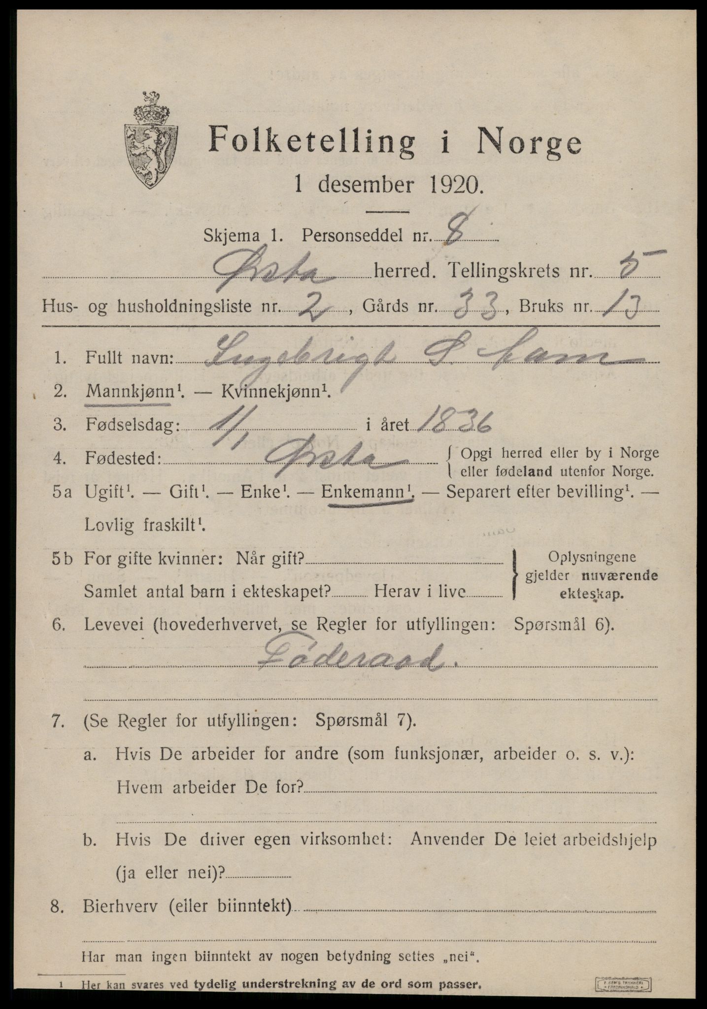 SAT, 1920 census for Ørsta, 1920, p. 4332