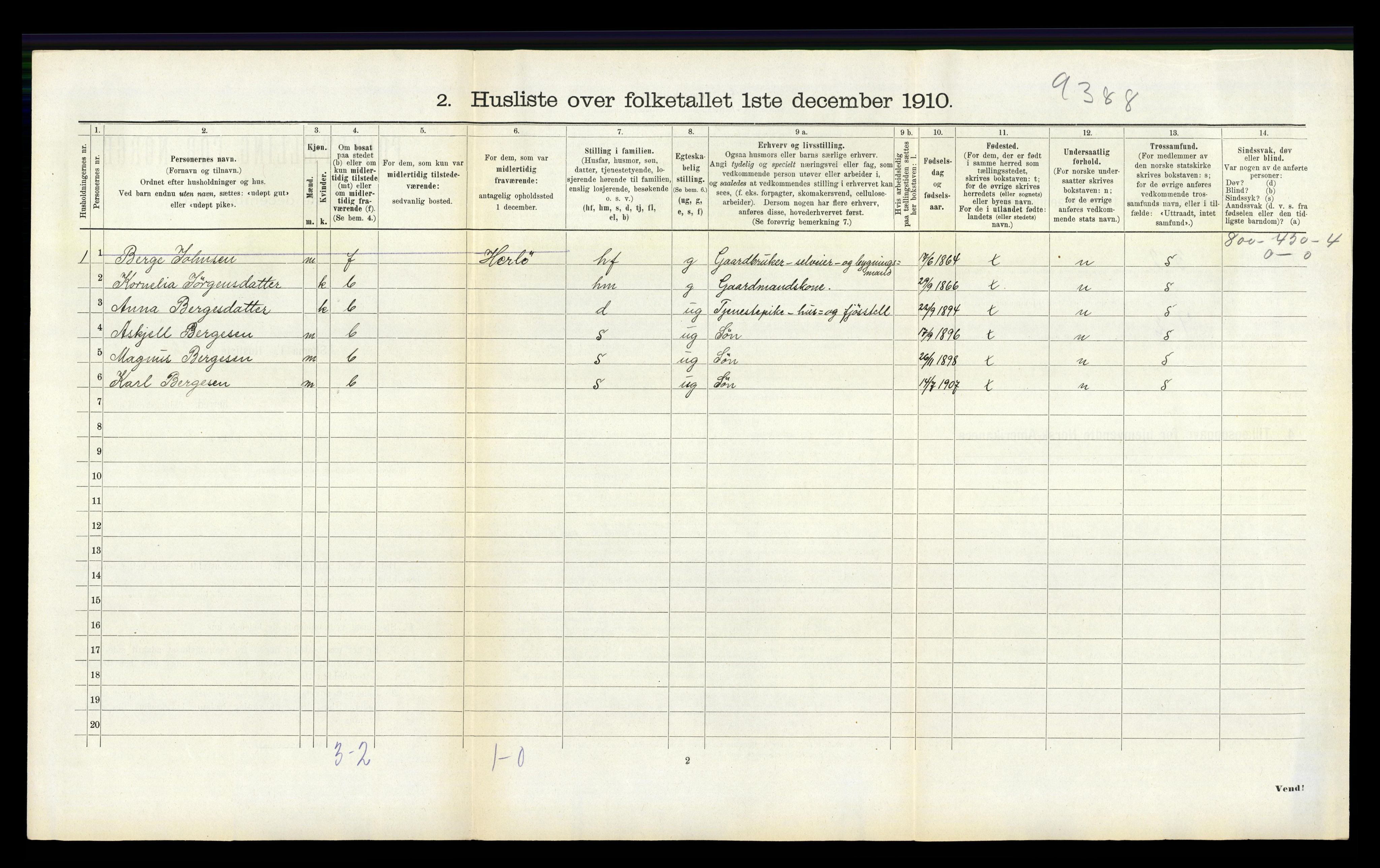 RA, 1910 census for Hamre, 1910, p. 405