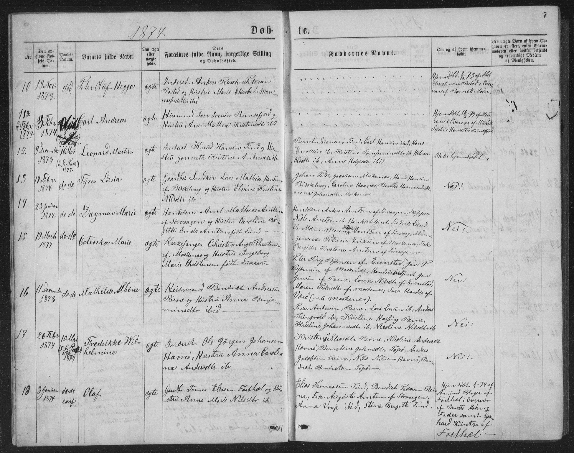 Ministerialprotokoller, klokkerbøker og fødselsregistre - Nordland, AV/SAT-A-1459/886/L1225: Parish register (copy) no. 886C02, 1874-1896, p. 7