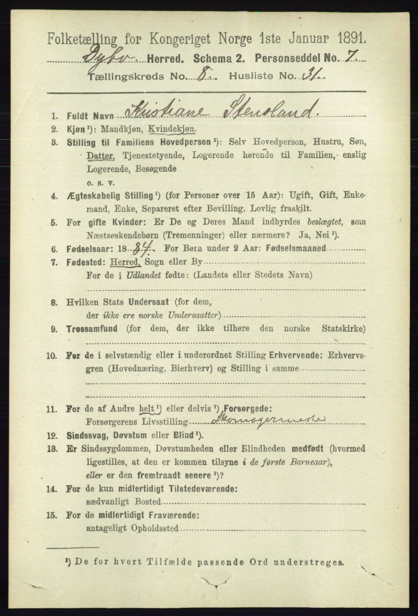 RA, 1891 census for 0915 Dypvåg, 1891, p. 2898