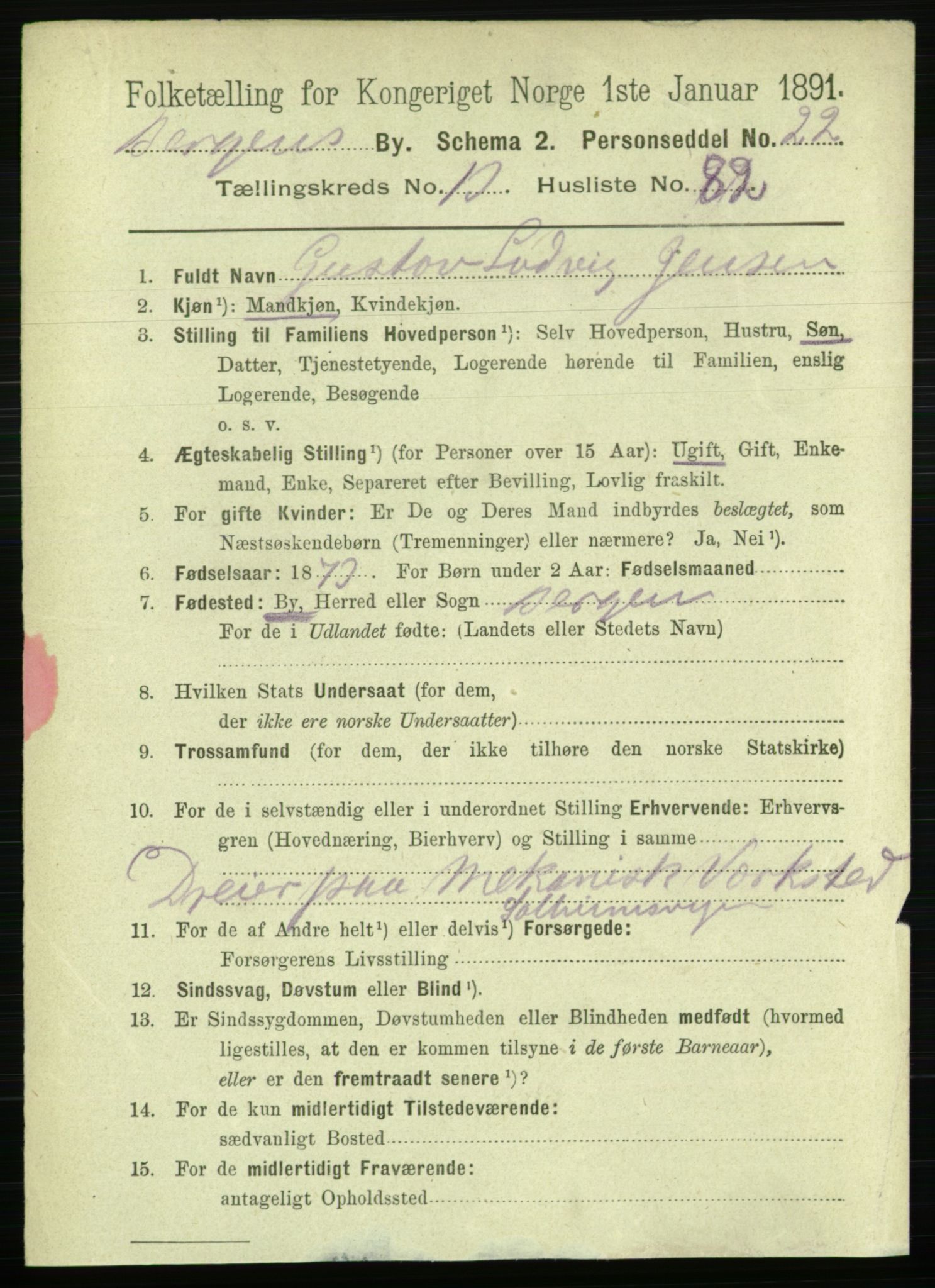 RA, 1891 Census for 1301 Bergen, 1891, p. 23277