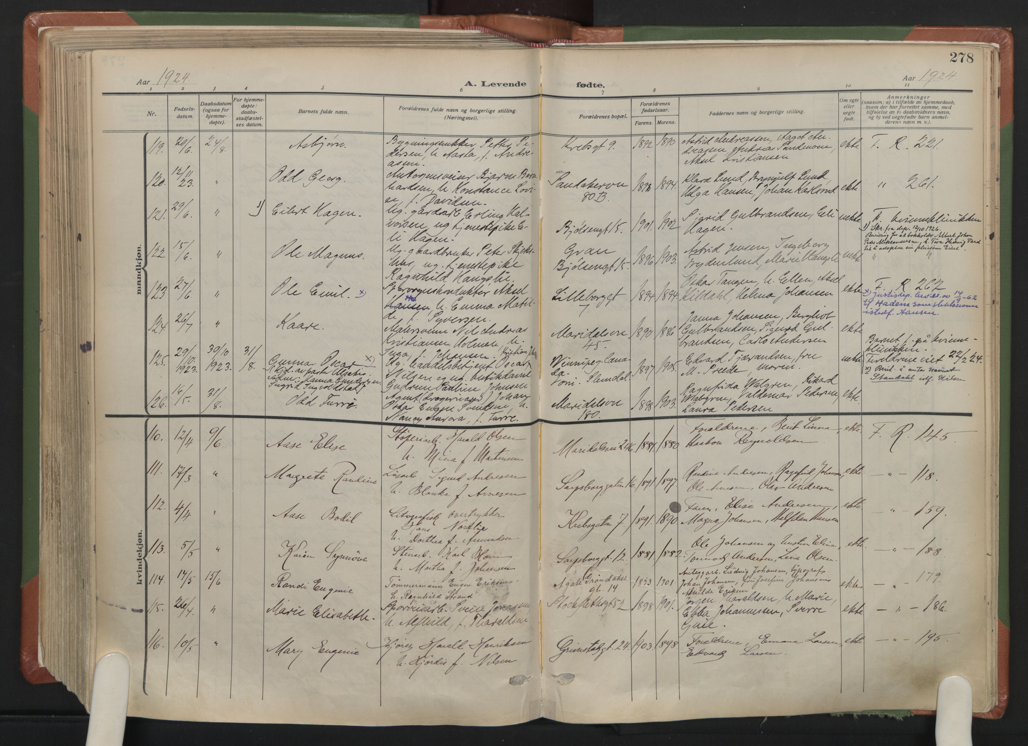 Sagene prestekontor Kirkebøker, AV/SAO-A-10796/F/L0010: Parish register (official) no. 10, 1915-1925, p. 278