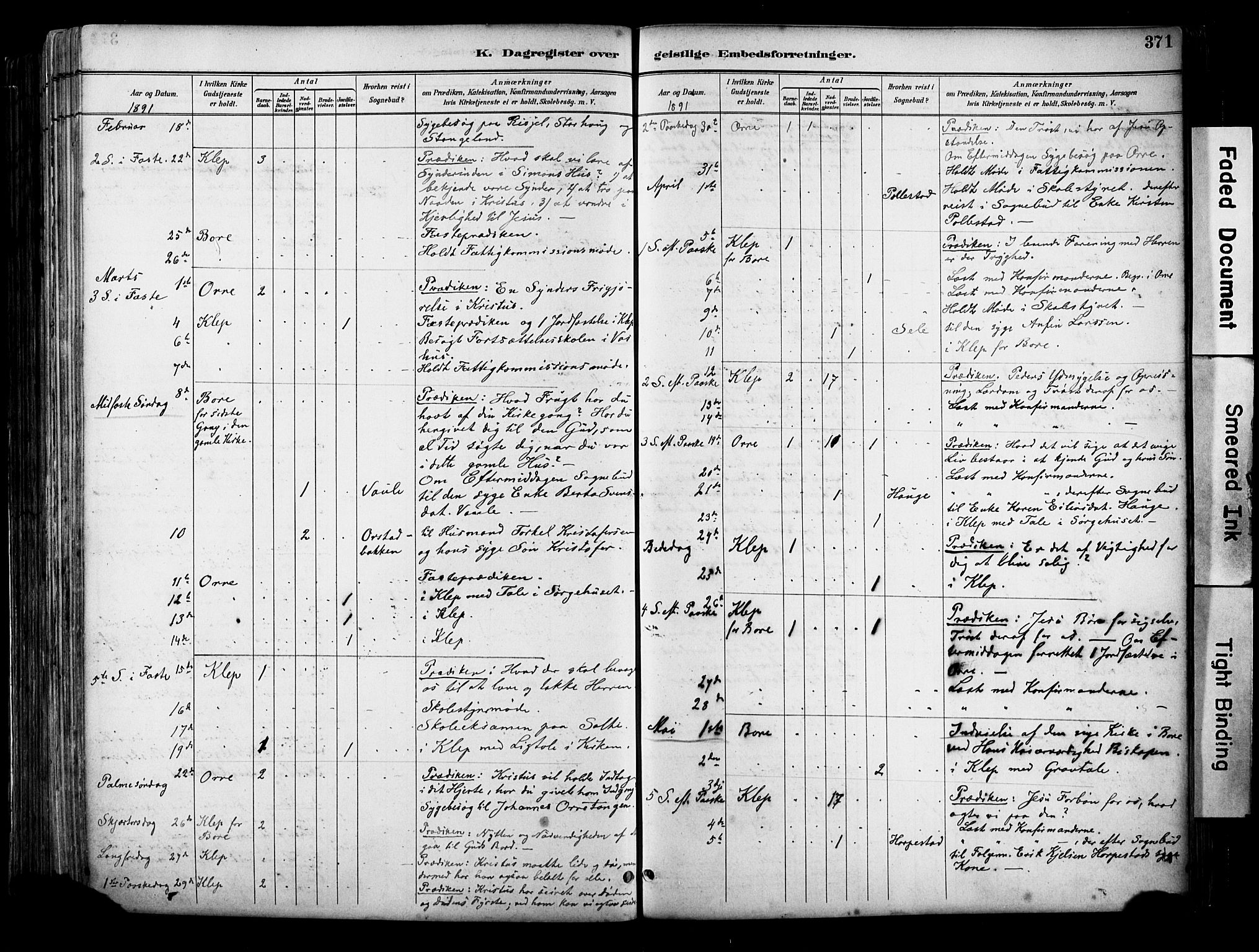 Klepp sokneprestkontor, SAST/A-101803/001/3/30BA/L0009: Parish register (official) no. A 7, 1886-1915, p. 371
