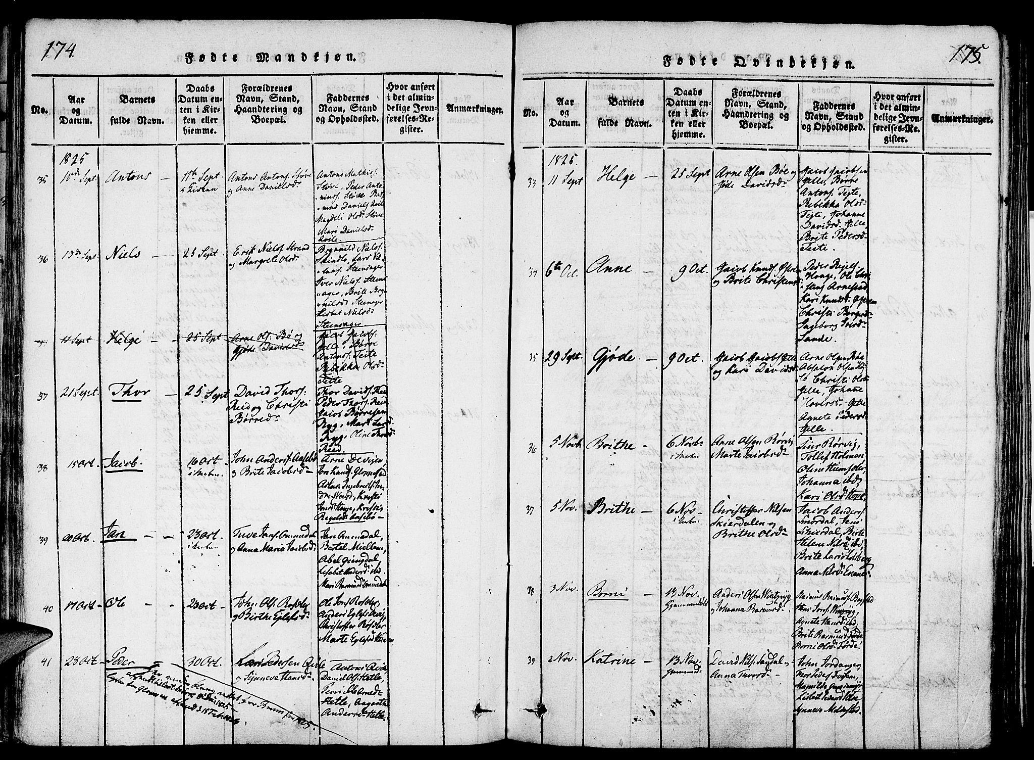 Gloppen sokneprestembete, SAB/A-80101/H/Haa/Haaa/L0006: Parish register (official) no. A 6, 1816-1826, p. 174-175