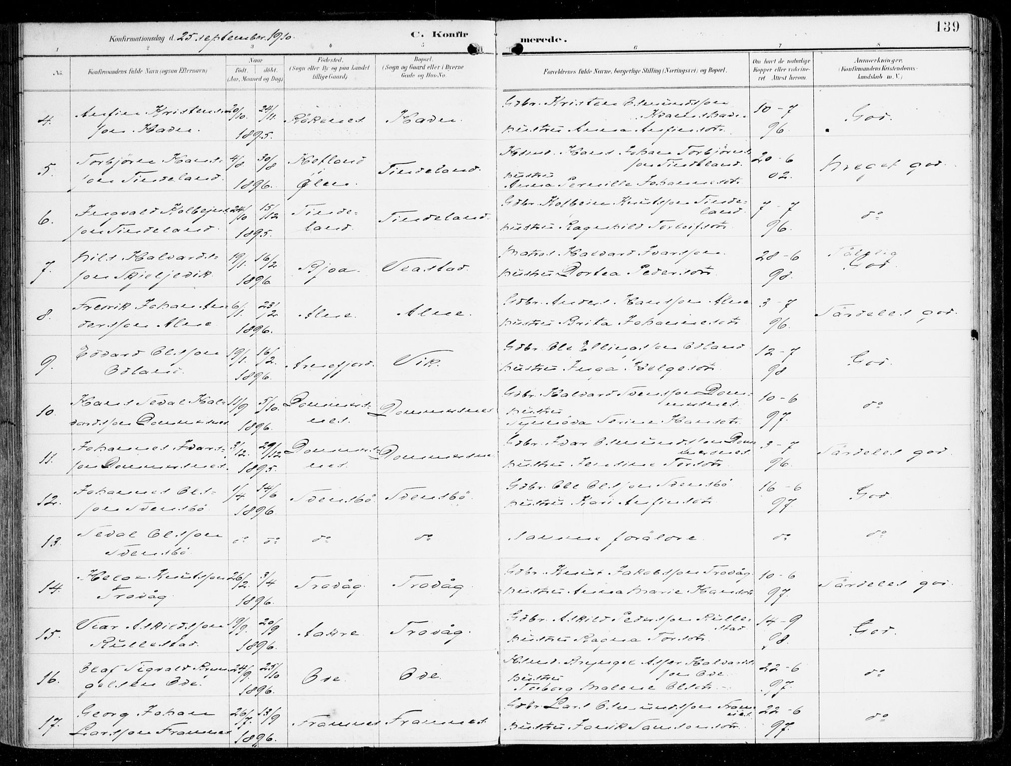 Sveio Sokneprestembete, AV/SAB-A-78501/H/Haa: Parish register (official) no. D 2, 1894-1916, p. 139