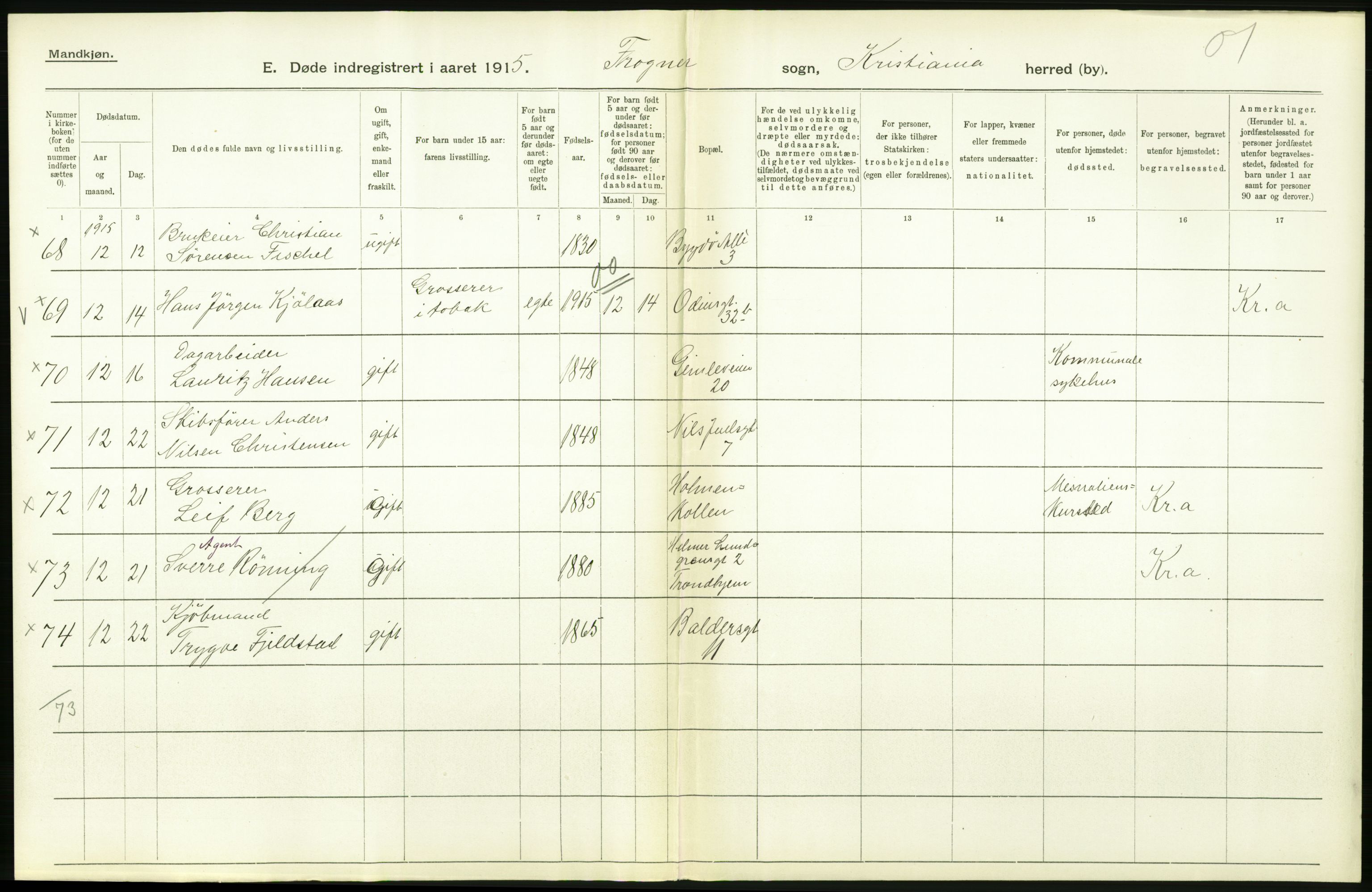 Statistisk sentralbyrå, Sosiodemografiske emner, Befolkning, AV/RA-S-2228/D/Df/Dfb/Dfbe/L0009: Kristiania: Døde., 1915, p. 472