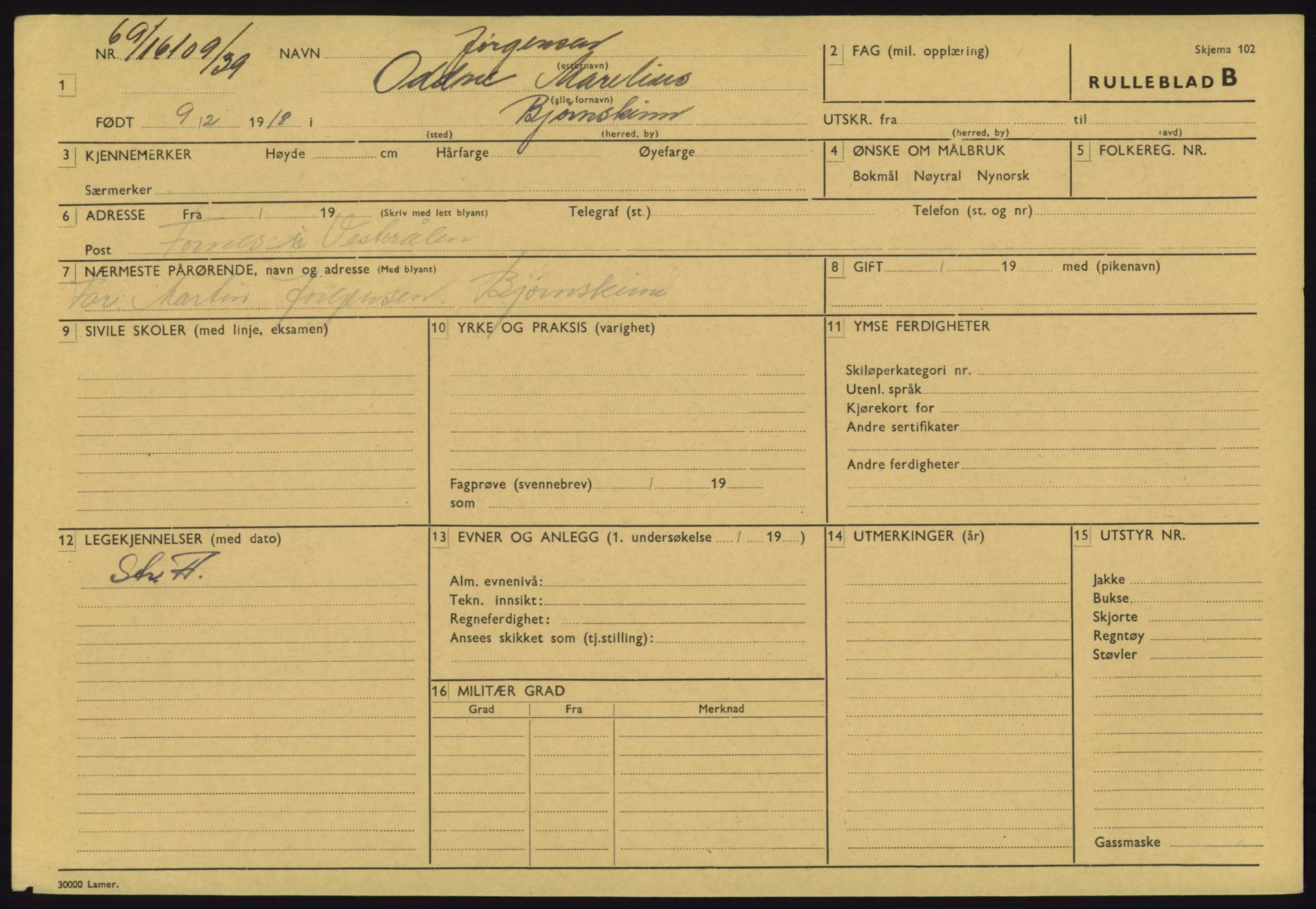 Forsvaret, Troms infanteriregiment nr. 16, AV/RA-RAFA-3146/P/Pa/L0023: Rulleblad for regimentets menige mannskaper, årsklasse 1939, 1939, p. 725