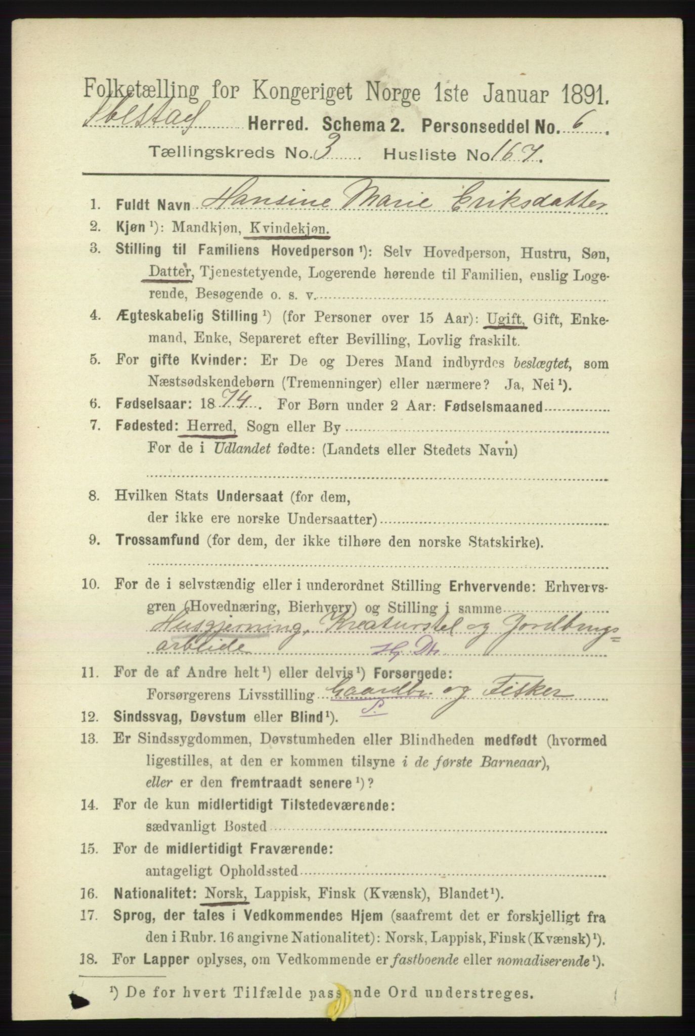 RA, 1891 census for 1917 Ibestad, 1891, p. 2836