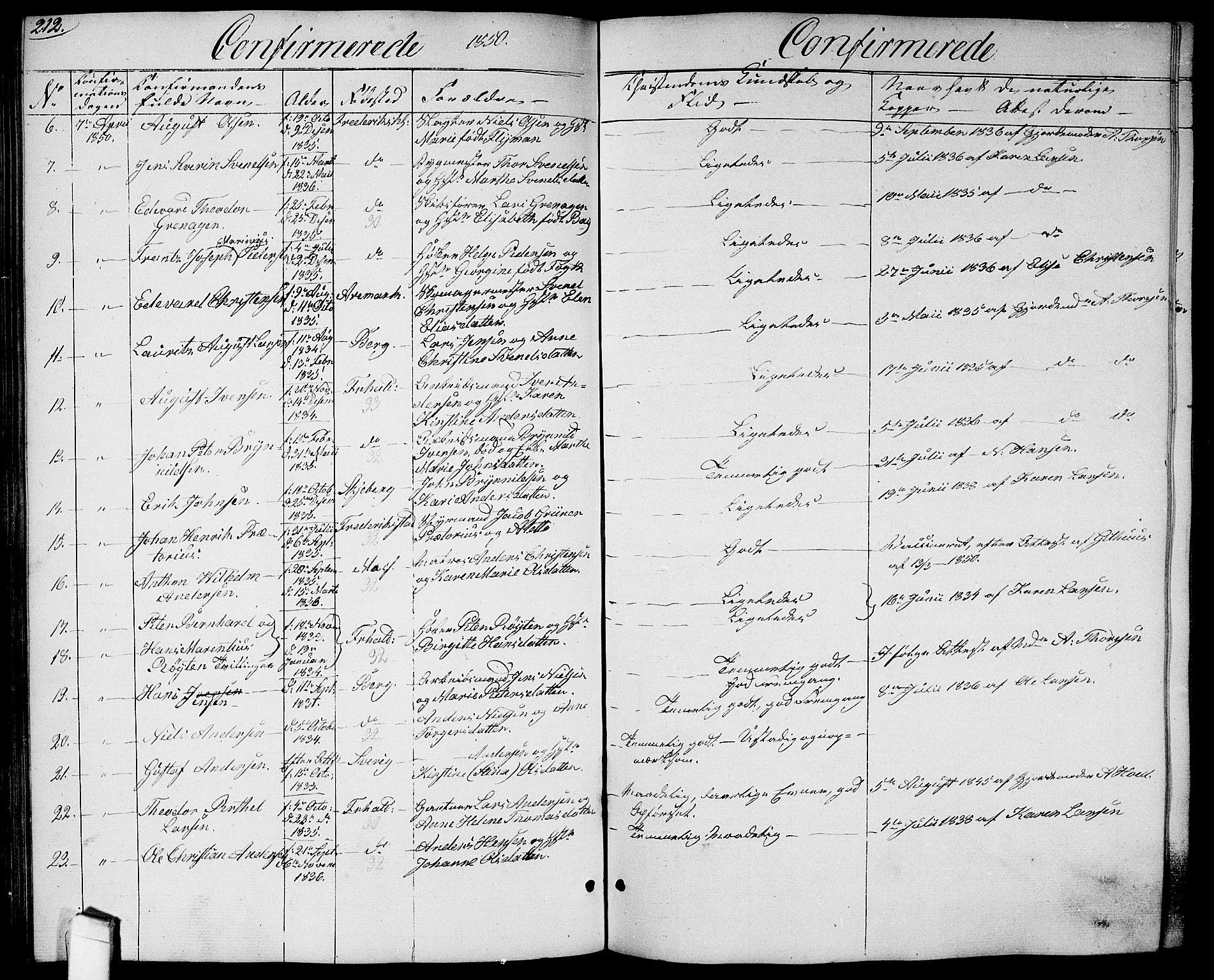 Halden prestekontor Kirkebøker, SAO/A-10909/G/Ga/L0004: Parish register (copy) no. 4, 1845-1854, p. 212