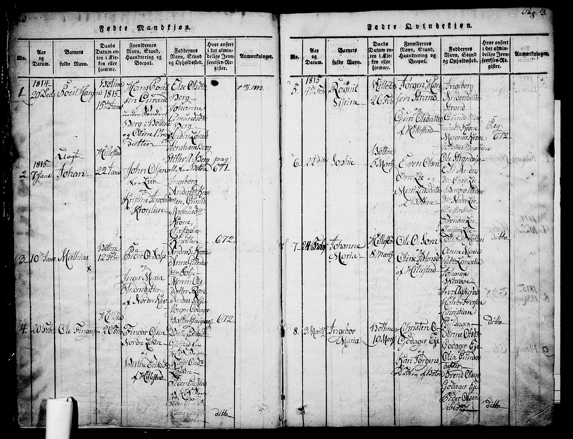 Botne kirkebøker, AV/SAKO-A-340/F/Fa/L0005: Parish register (official) no. I 5, 1814-1836, p. 2-3
